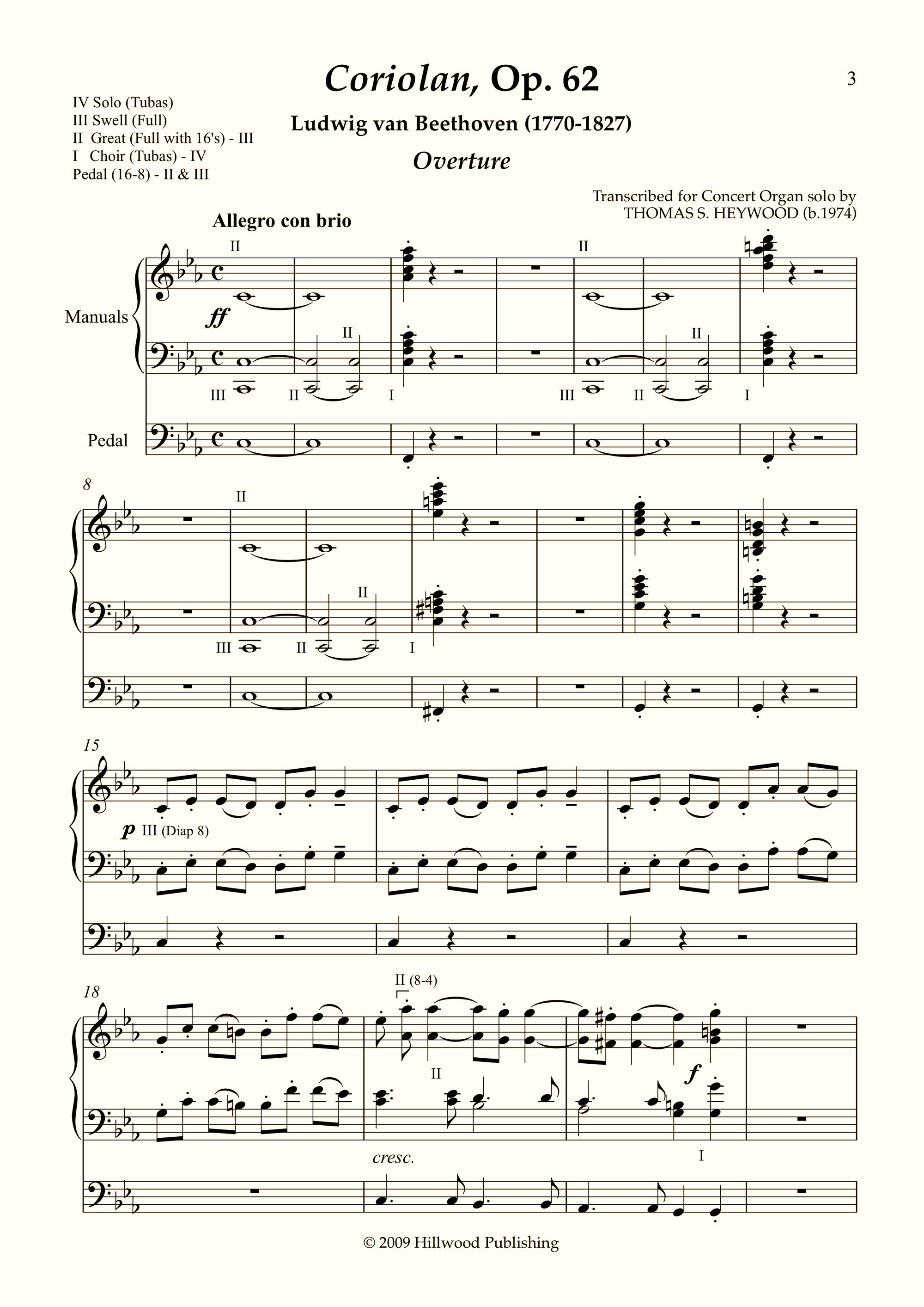 Beethoven/Heywood - Coriolan Overture, Op. 62 (Score) - Concert Organ International