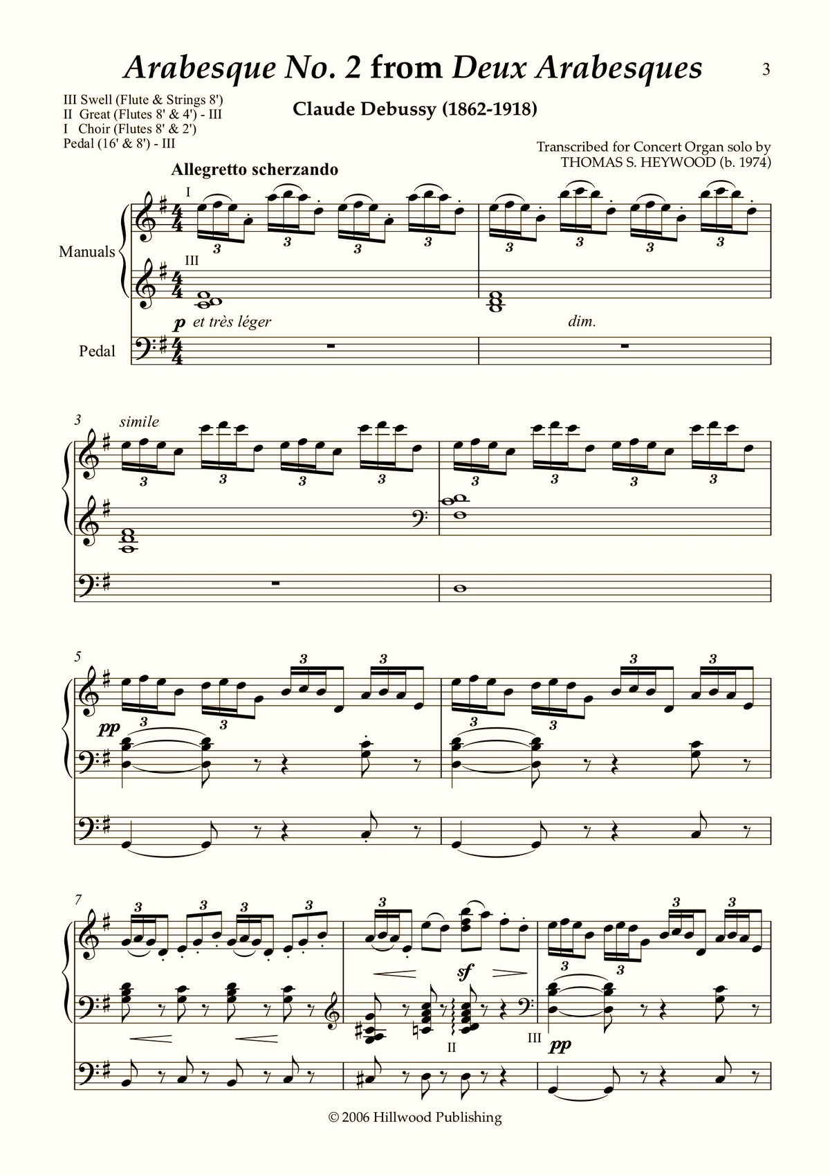 Debussy/Heywood - Arabesque No. 2 in G from Deux Arabesques (Score) - Concert Organ International