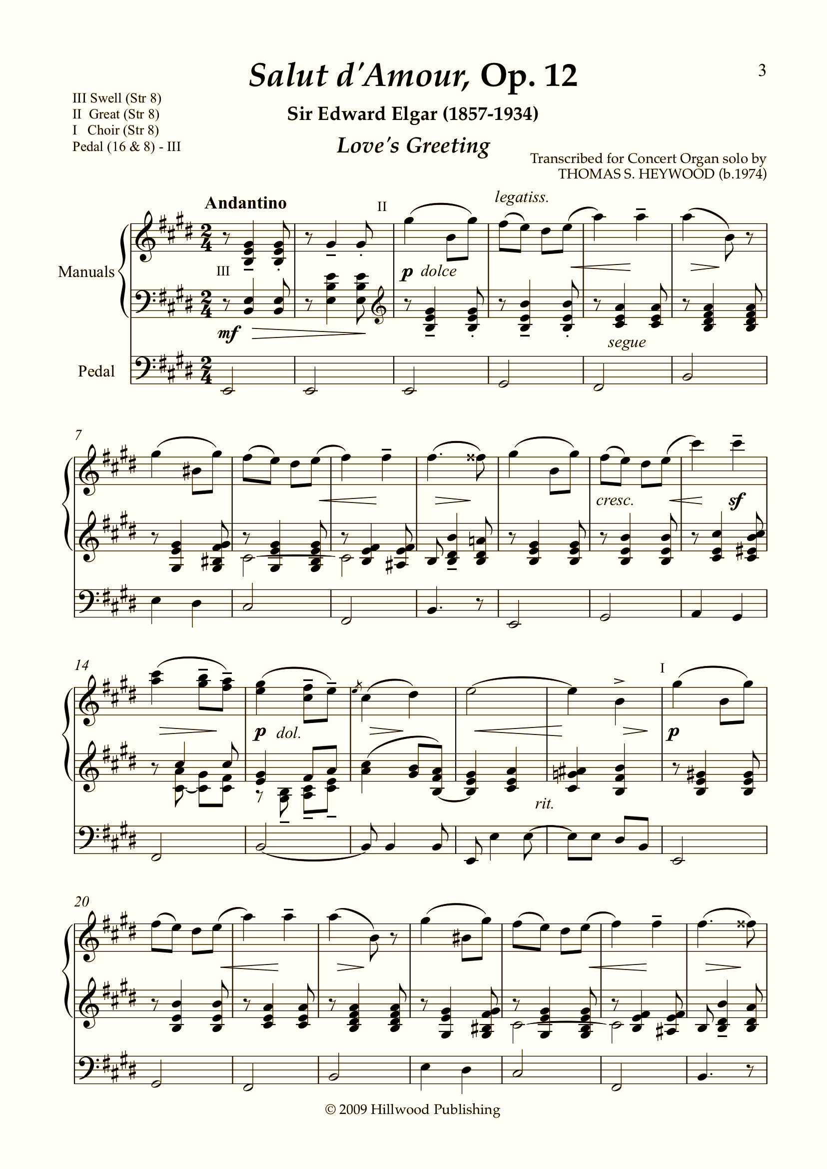 Elgar/Heywood - Salut d'Amour, Op. 12 (Score) | Thomas Heywood | Concert Organ International