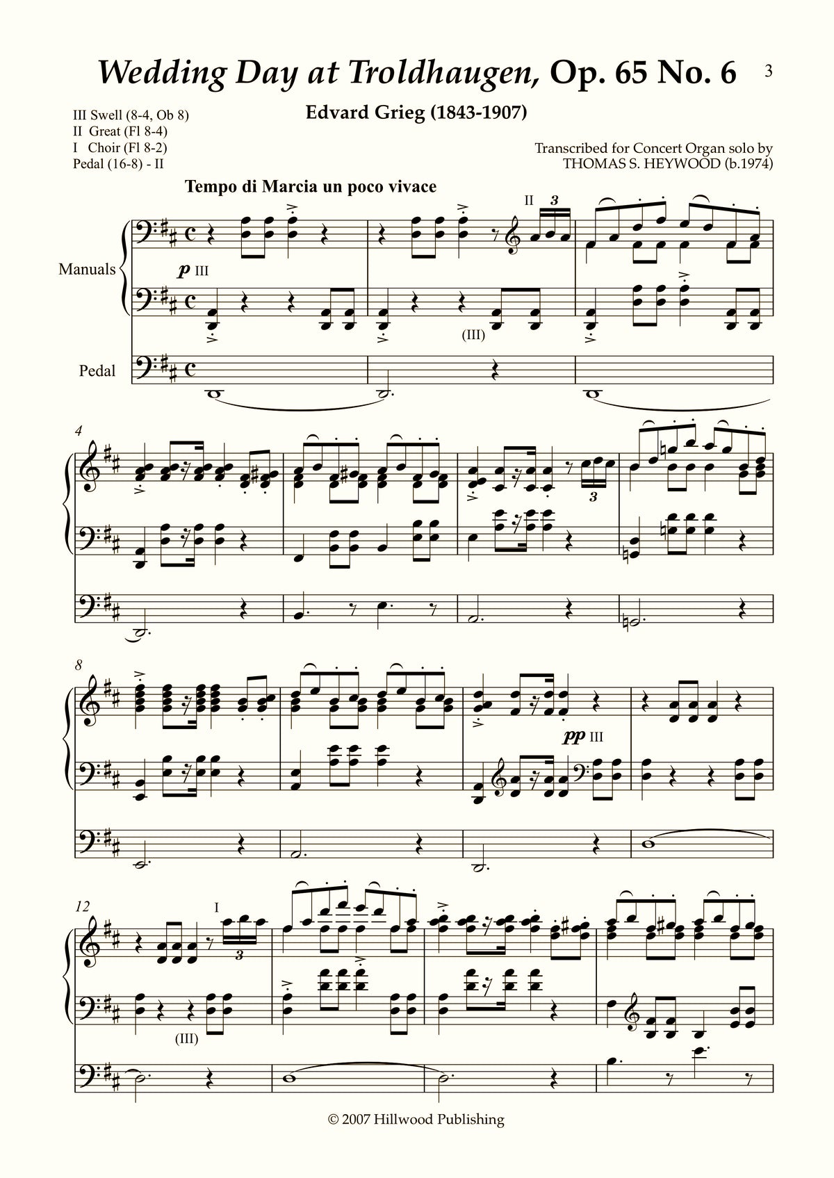 Grieg/Heywood - Wedding Day at Troldhaugen from the Lyric Pieces, Op. 65 No. 6 (Score) | Thomas Heywood | Concert Organ International