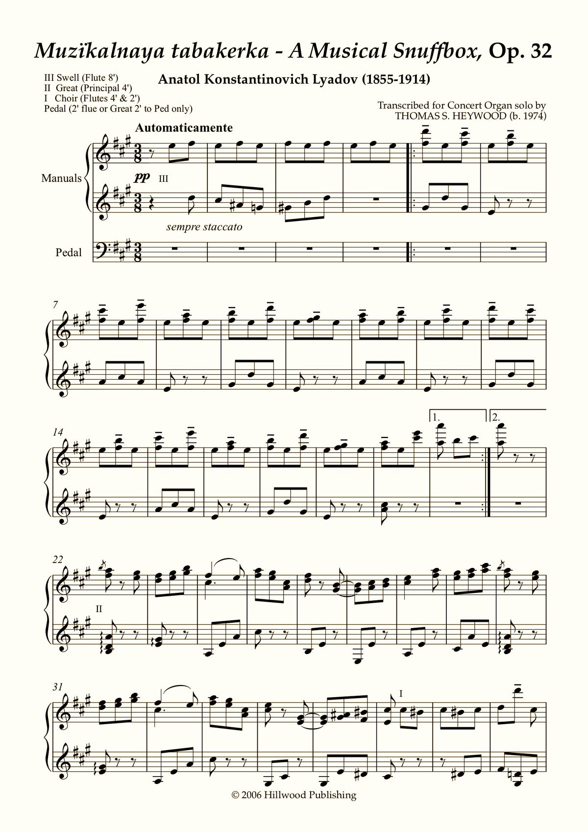 Lyadov/Heywood - A Musical Snuffbox, Op. 32 (Score) - Concert Organ International