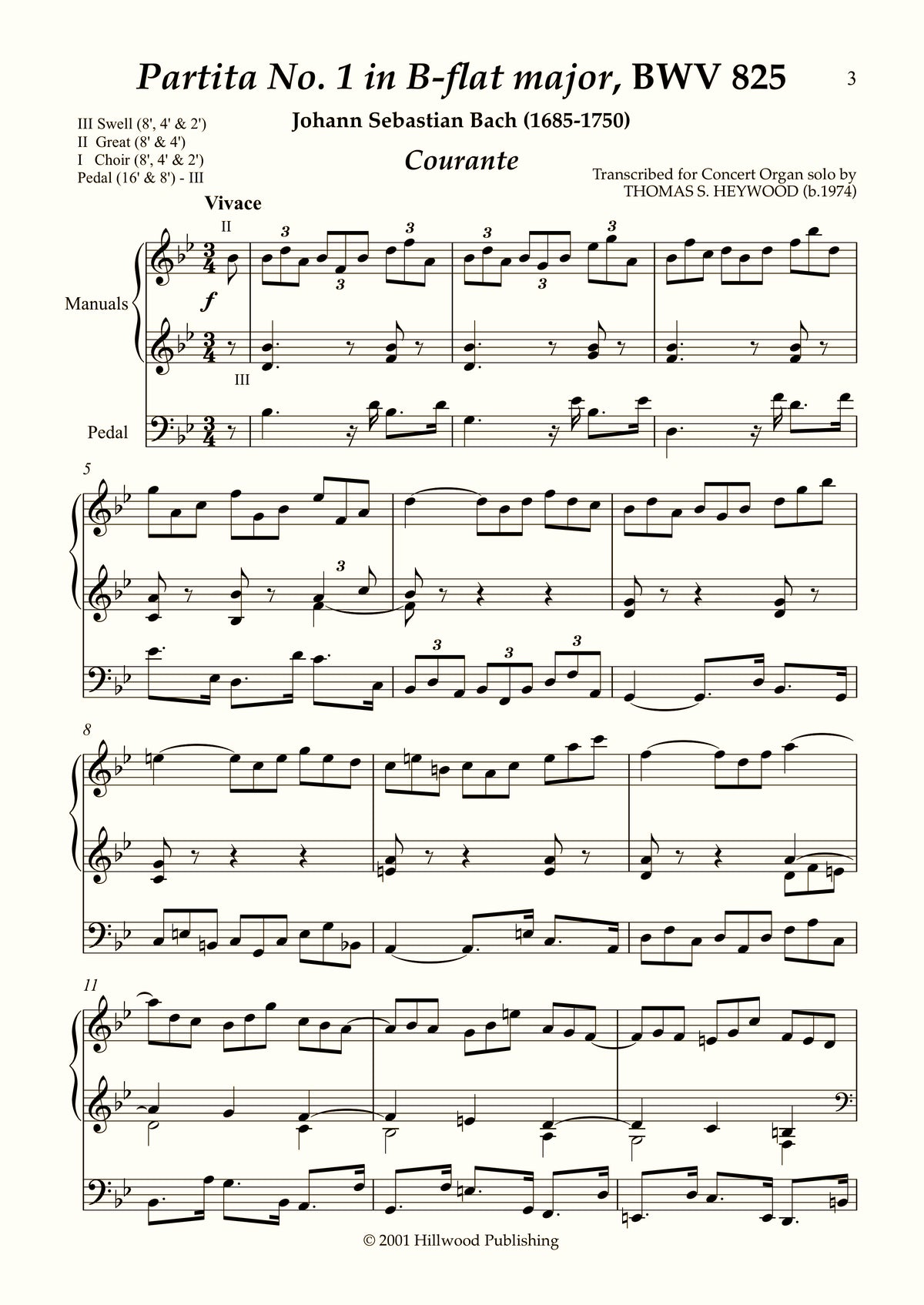 Bach/Heywood - Courante from Partita No. 1 in B-flat major, BWV 825 (Score) | Thomas Heywood | Concert Organ International