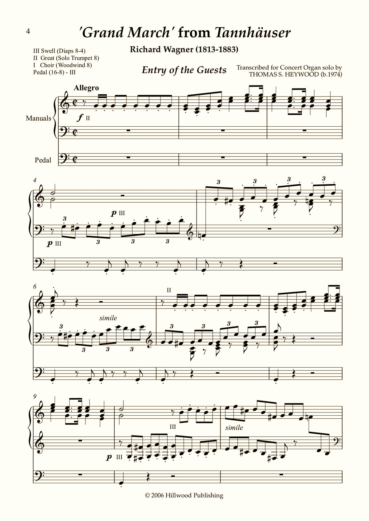 Wagner/Heywood - Grand March from Tannh�user (Score) | Thomas Heywood | Concert Organ International