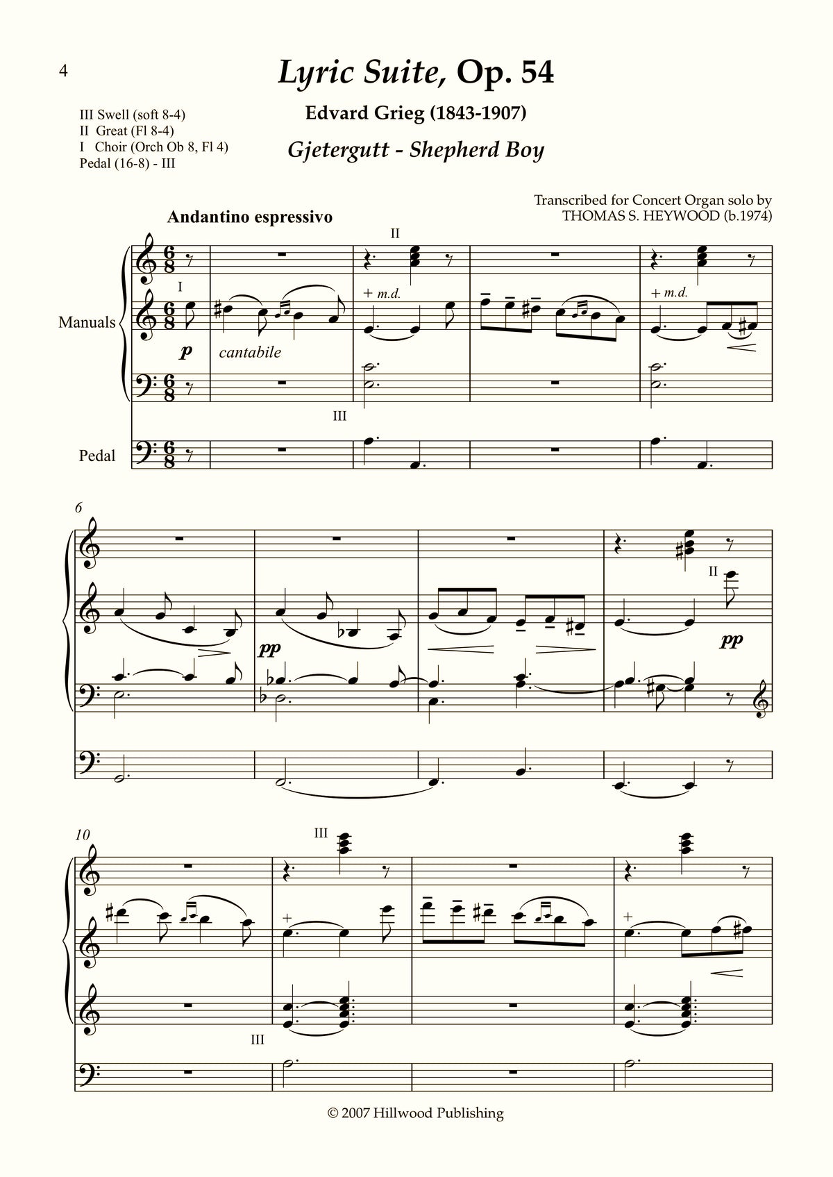 Grieg/Heywood - Lyric Suite, Op. 54 (Score)