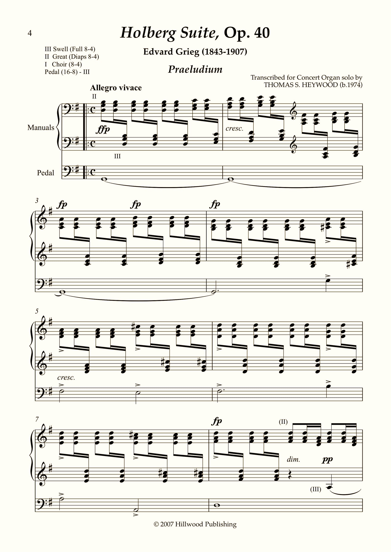 Grieg/Heywood - Holberg Suite, Op. 40 (Score)