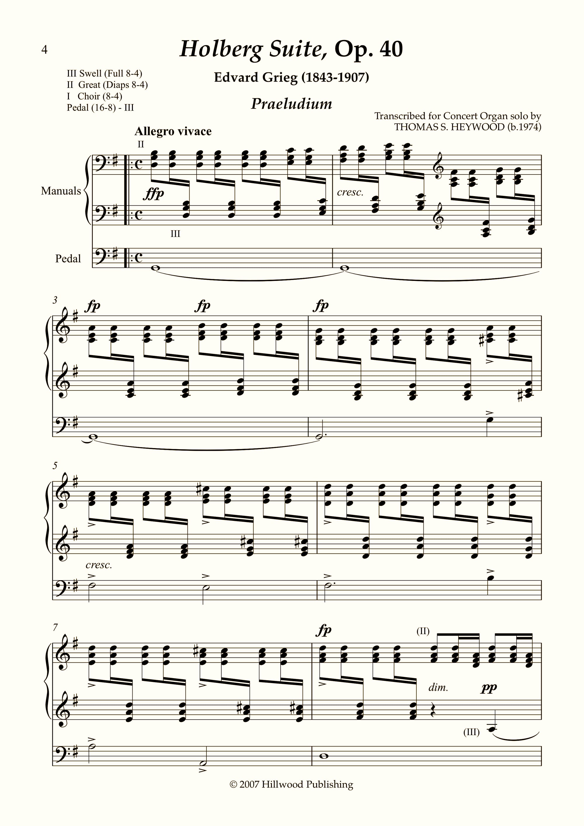 Grieg/Heywood - Holberg Suite, Op. 40 (Score)