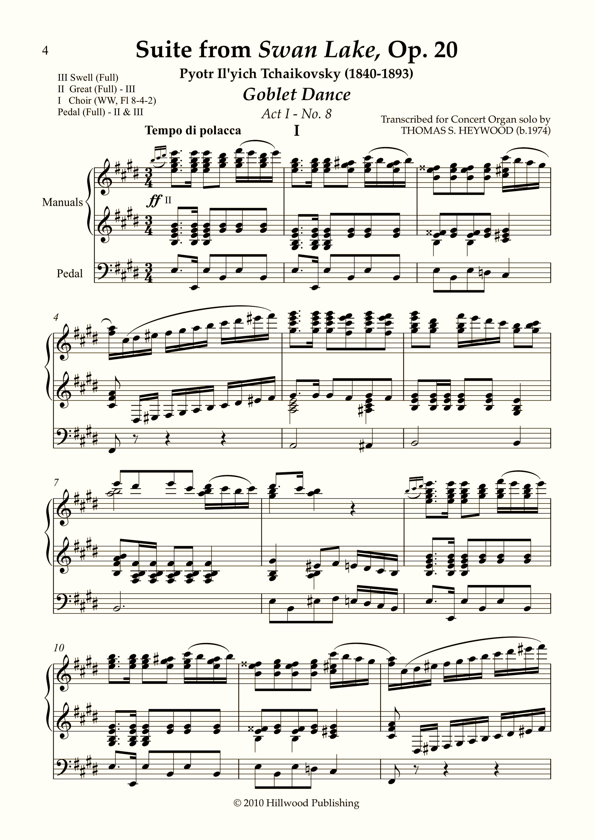 Tchaikovsky/Heywood - Suite from Swan Lake, Op. 20 (Score) - Concert Organ International