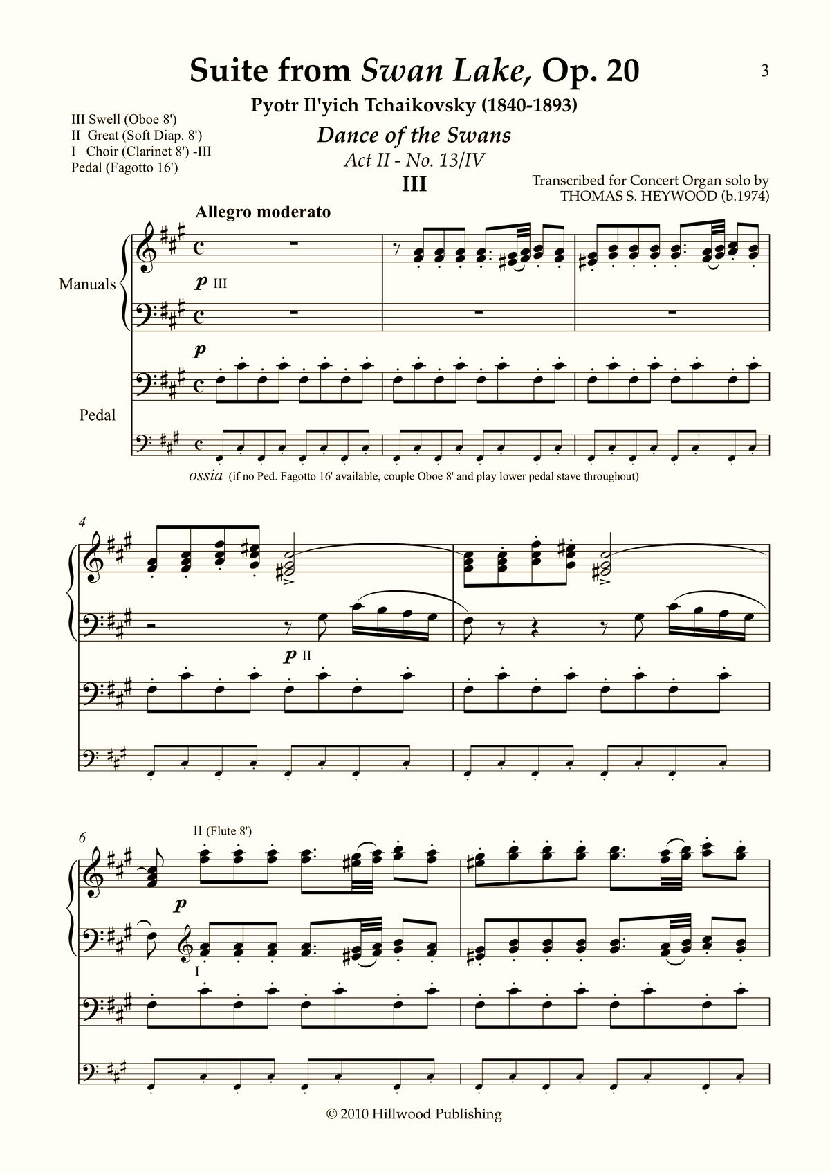 Tchaikovsky/Heywood - Dance of the Swans from Suite from Swan Lake, Op. 20 (Score) | Thomas Heywood | Concert Organ International