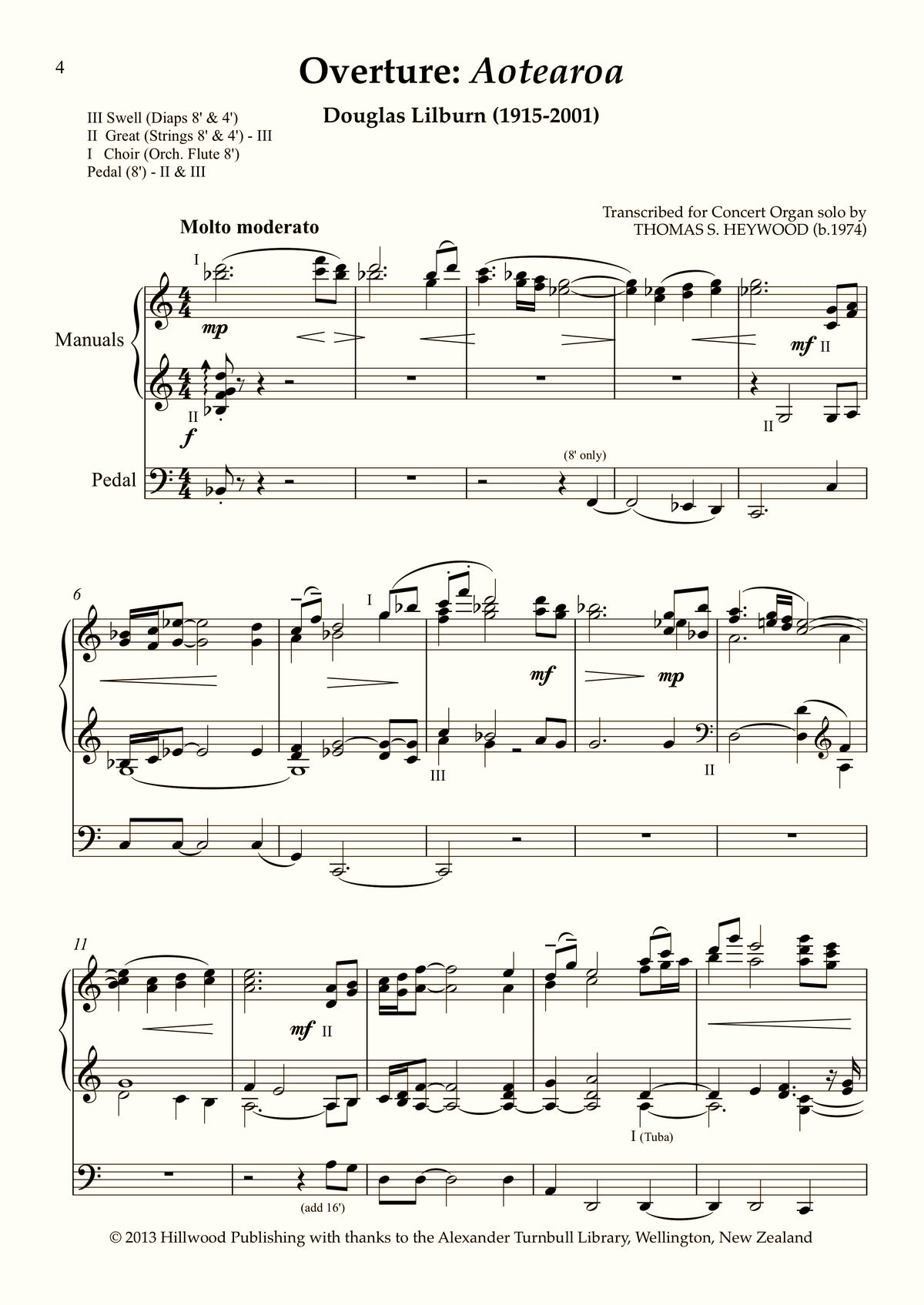 Lilburn/Heywood - Overture: Aotearoa (Score)