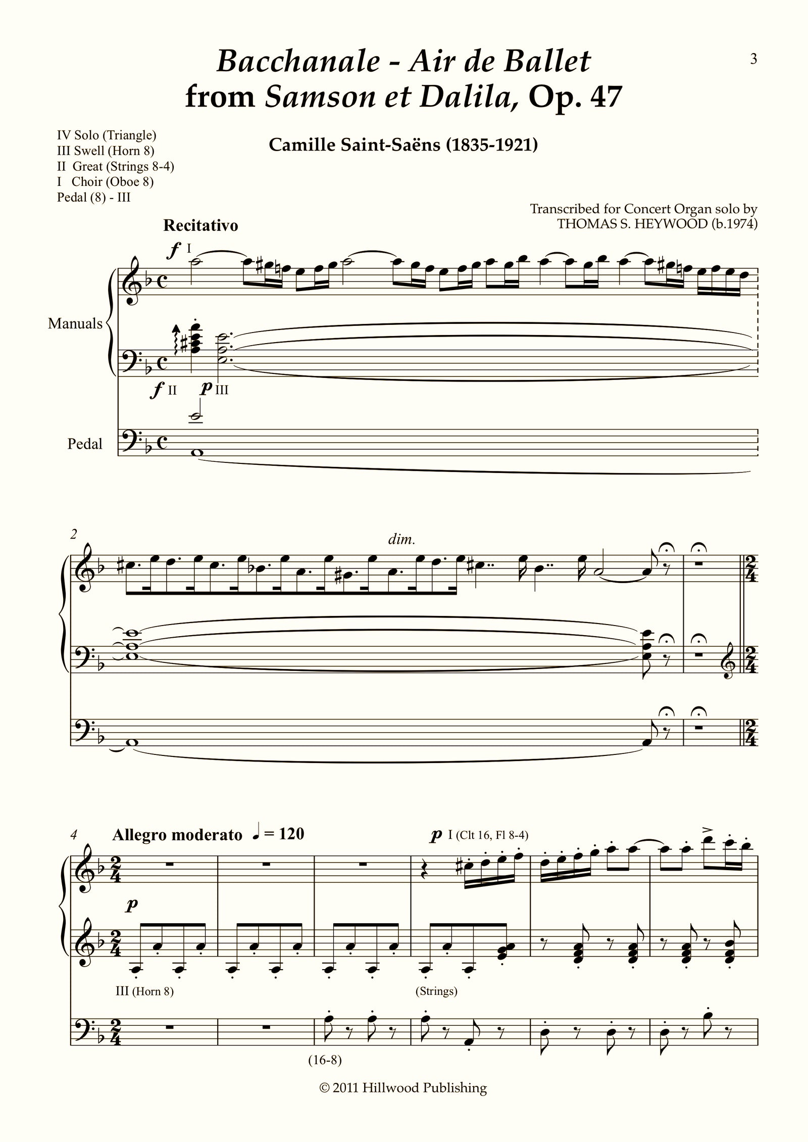 Saint-Sa�ns/Heywood - 'Bacchanale' from Samson et Dalila, Op. 47 (Score) - Concert Organ International