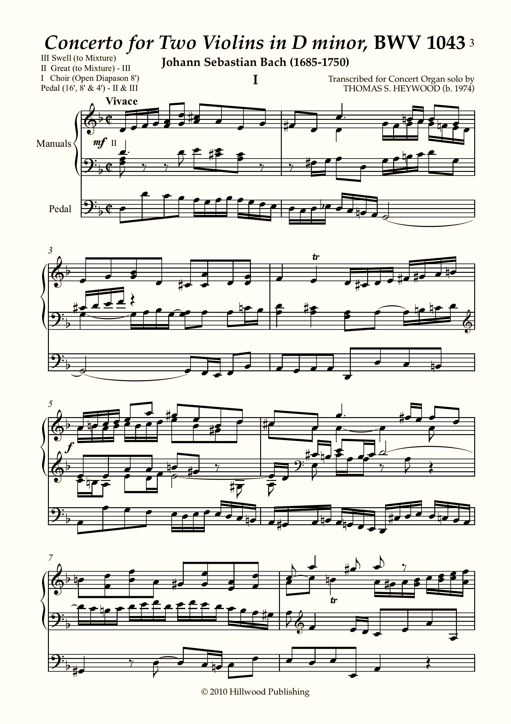 Bach/Heywood - Double Violin Concerto in D minor, BWV 1043: I. Concert Organ International