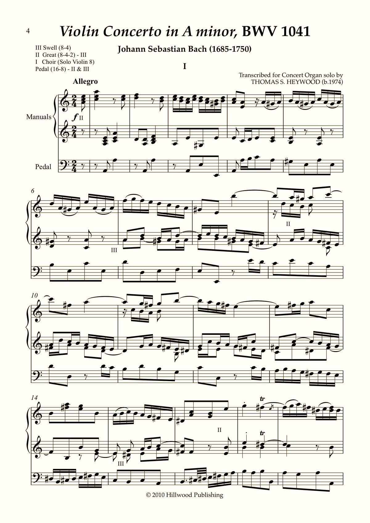 Bach/Heywood - Violin Concerto in A minor, BWV 1041: I. Allegro (Score)
