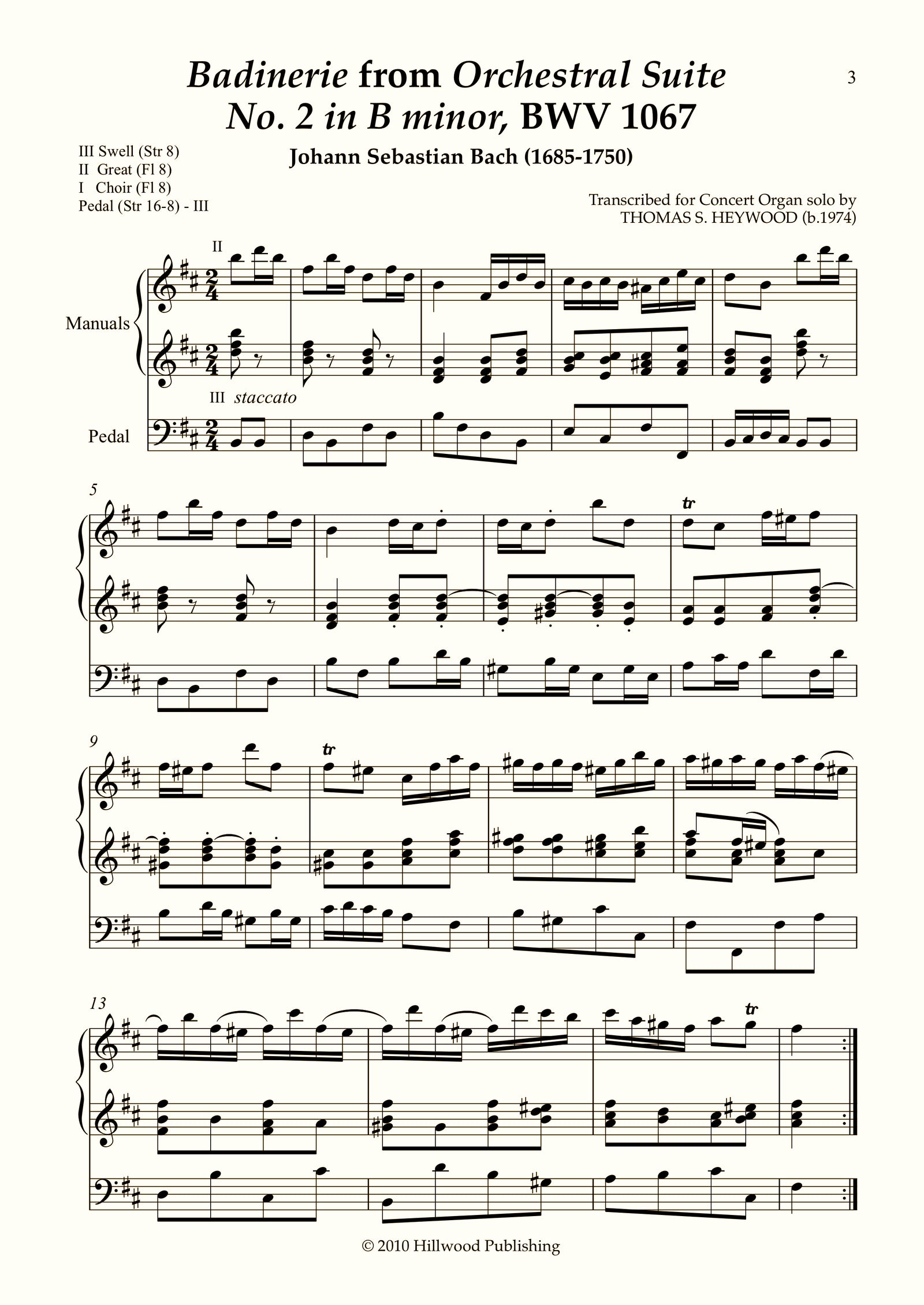 Bach/Heywood - Badinerie from Orchestral Suite No. 2 in B minor, BWV 1067 (Score) | Thomas Heywood | Concert Organ International