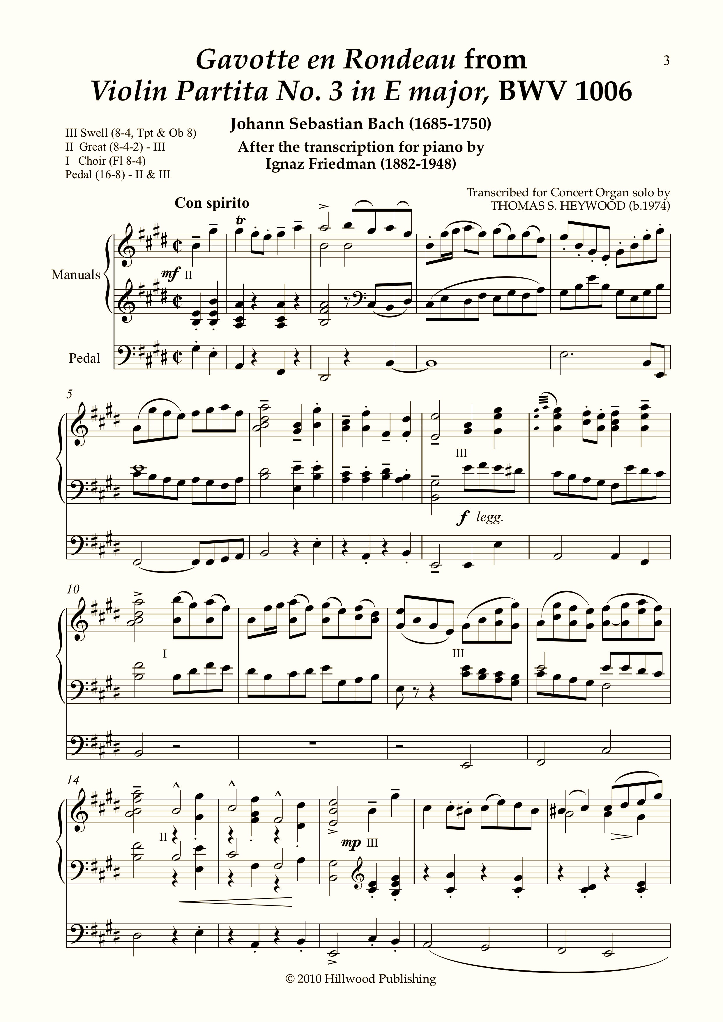Bach/Heywood Gavotte en Rondeau from Violin Partita 3 in E major - Concert Organ International