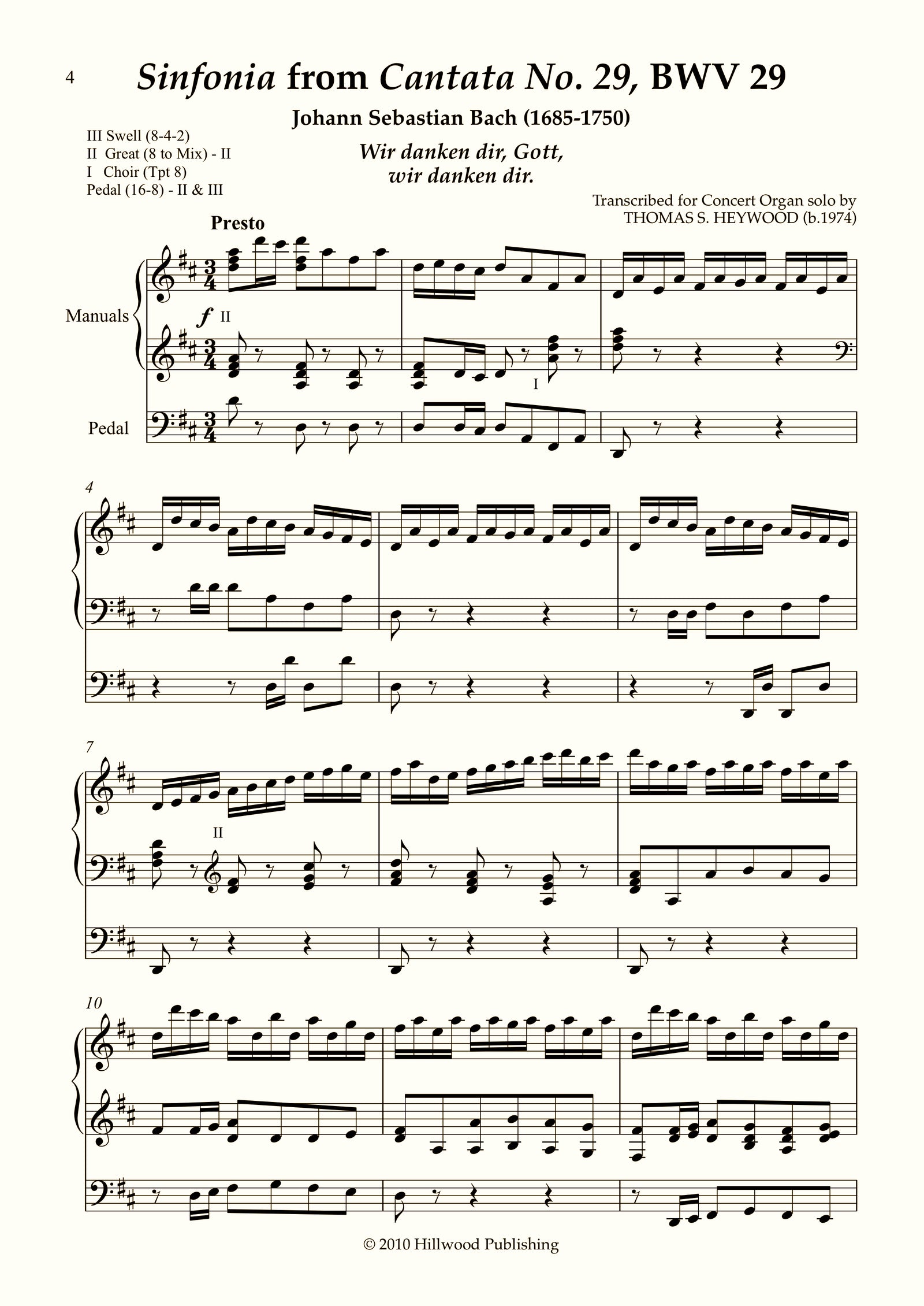 Bach/Heywood - Sinfonia from Cantata No. 29, BWV 29 (Score) | Thomas Heywood | Concert Organ International
