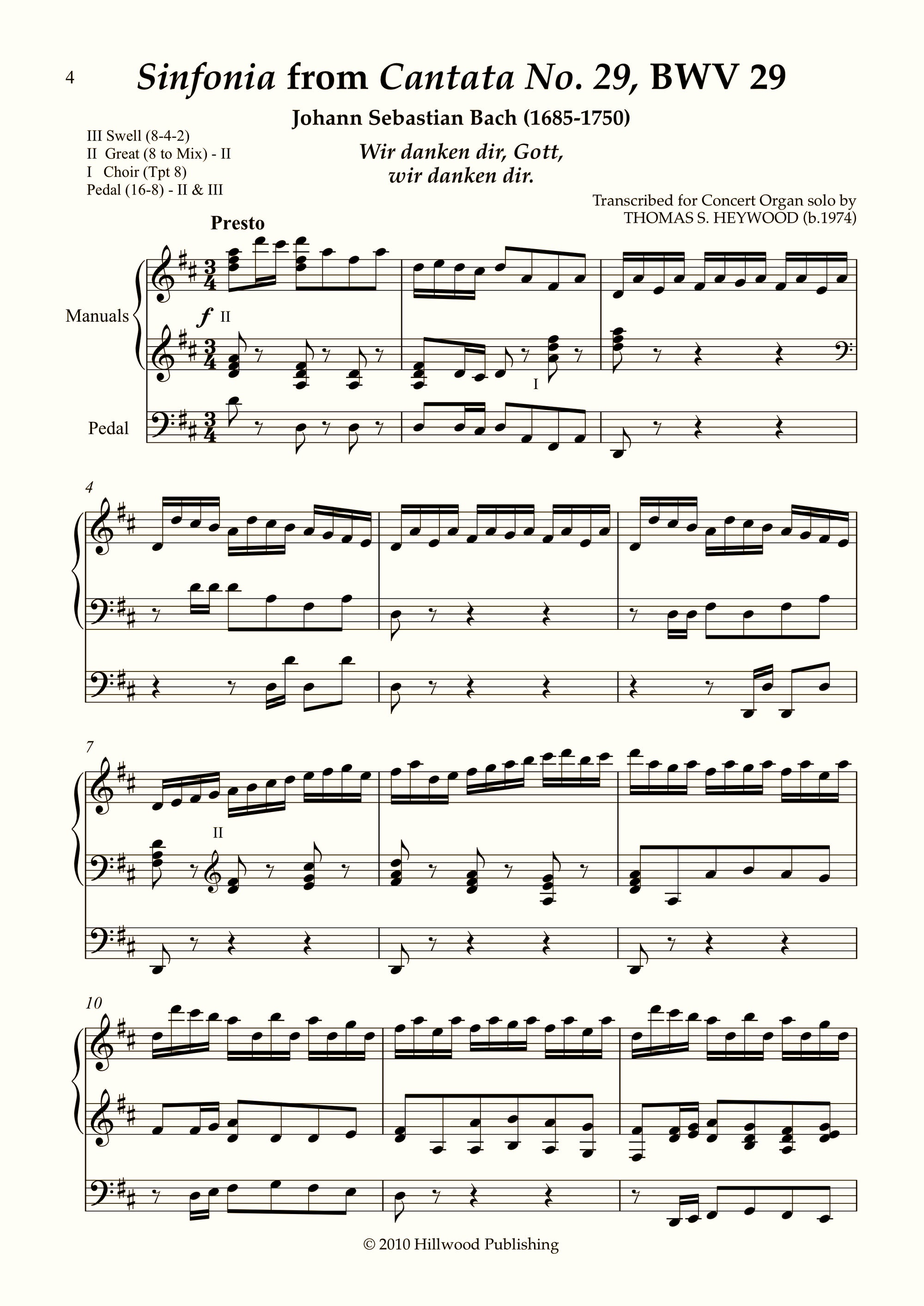 Bach/Heywood - Sinfonia from Cantata No. 29, BWV 29 (Score) | Thomas Heywood | Concert Organ International