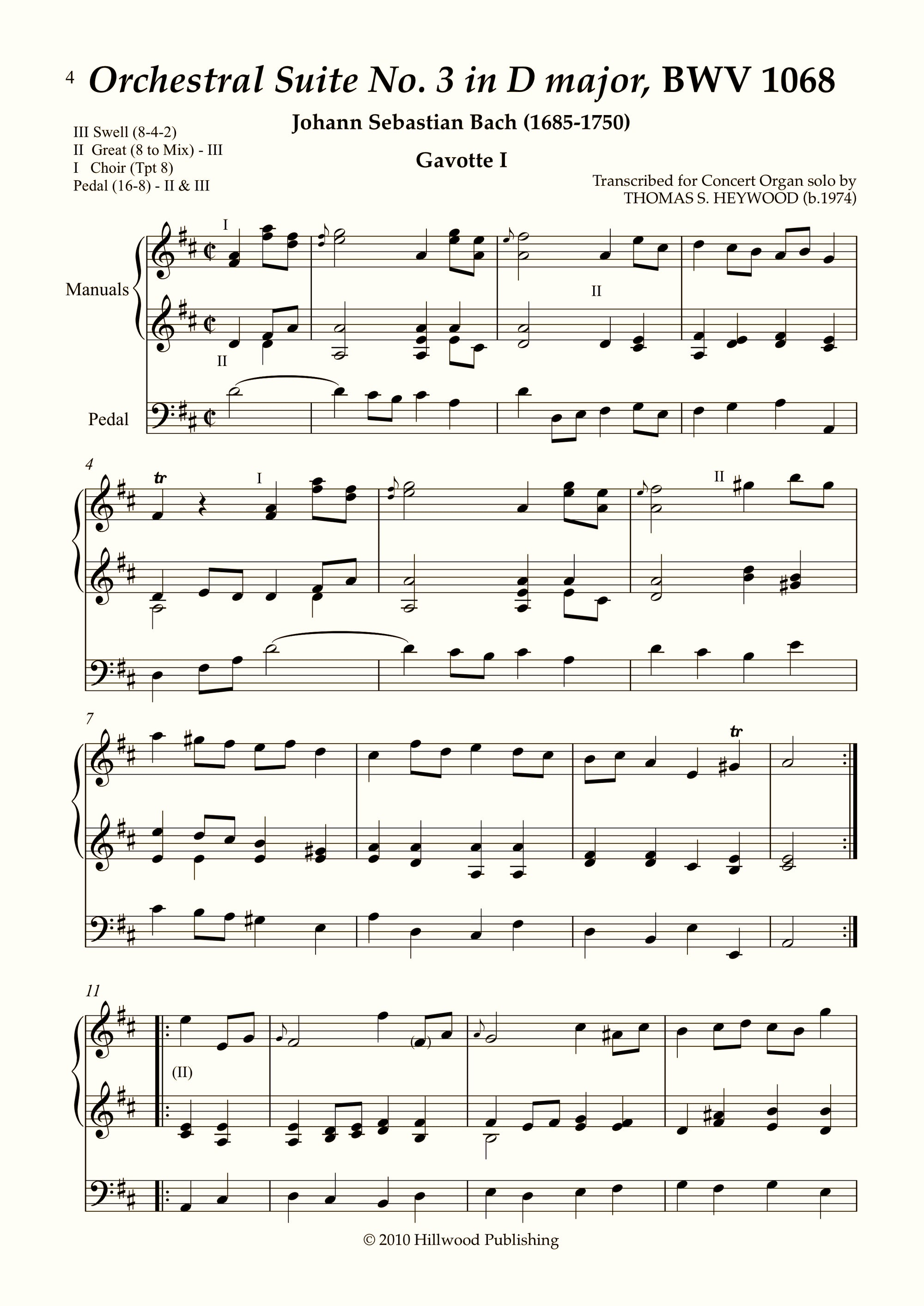Bach/Heywood - Orchestral Suite No. 3 in D major, BWV 1068 (Score) | Thomas Heywood | Concert Organ International