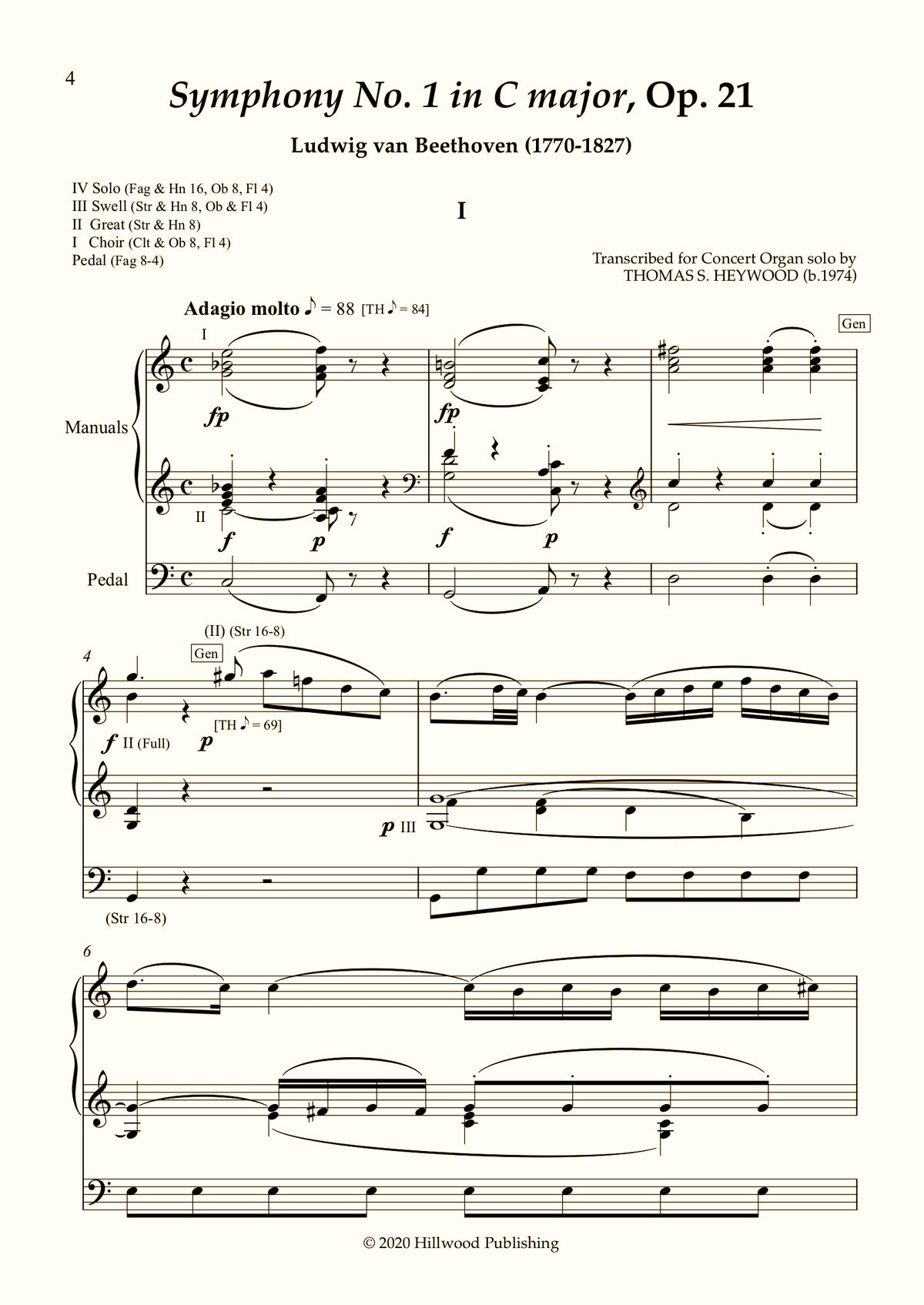 Beethoven/Heywood - Symphony No. 1 in C major, Op. 21 (Score) | Thomas Heywood | Concert Organ International