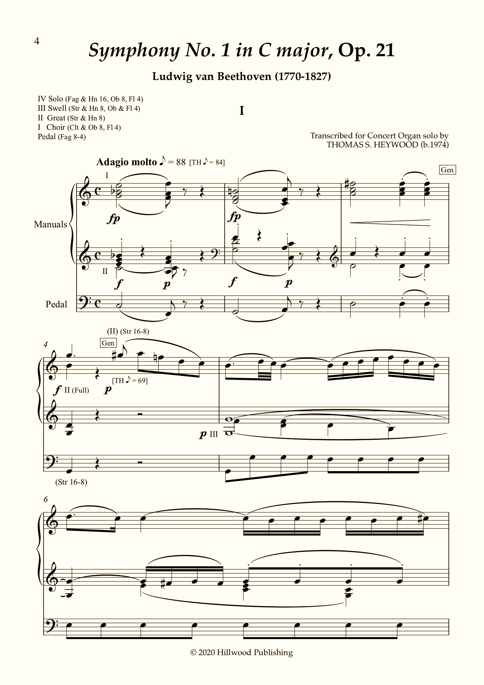 Beethoven/Heywood - Symphony No. 1 in C major, Op. 21 (Score) | Thomas Heywood | Concert Organ International
