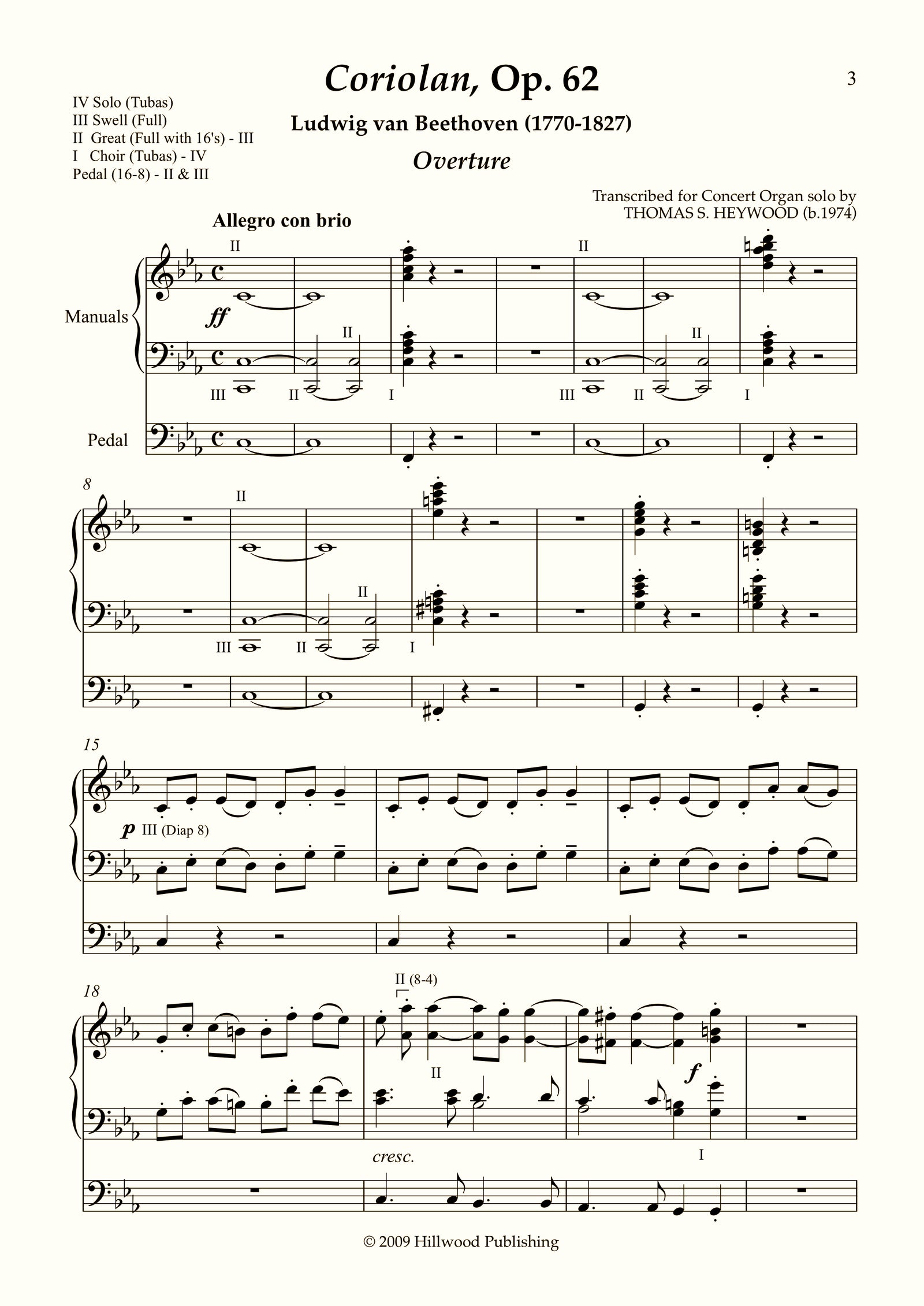 Beethoven/Heywood - Coriolan Overture, Op. 62 (Score) - Concert Organ International