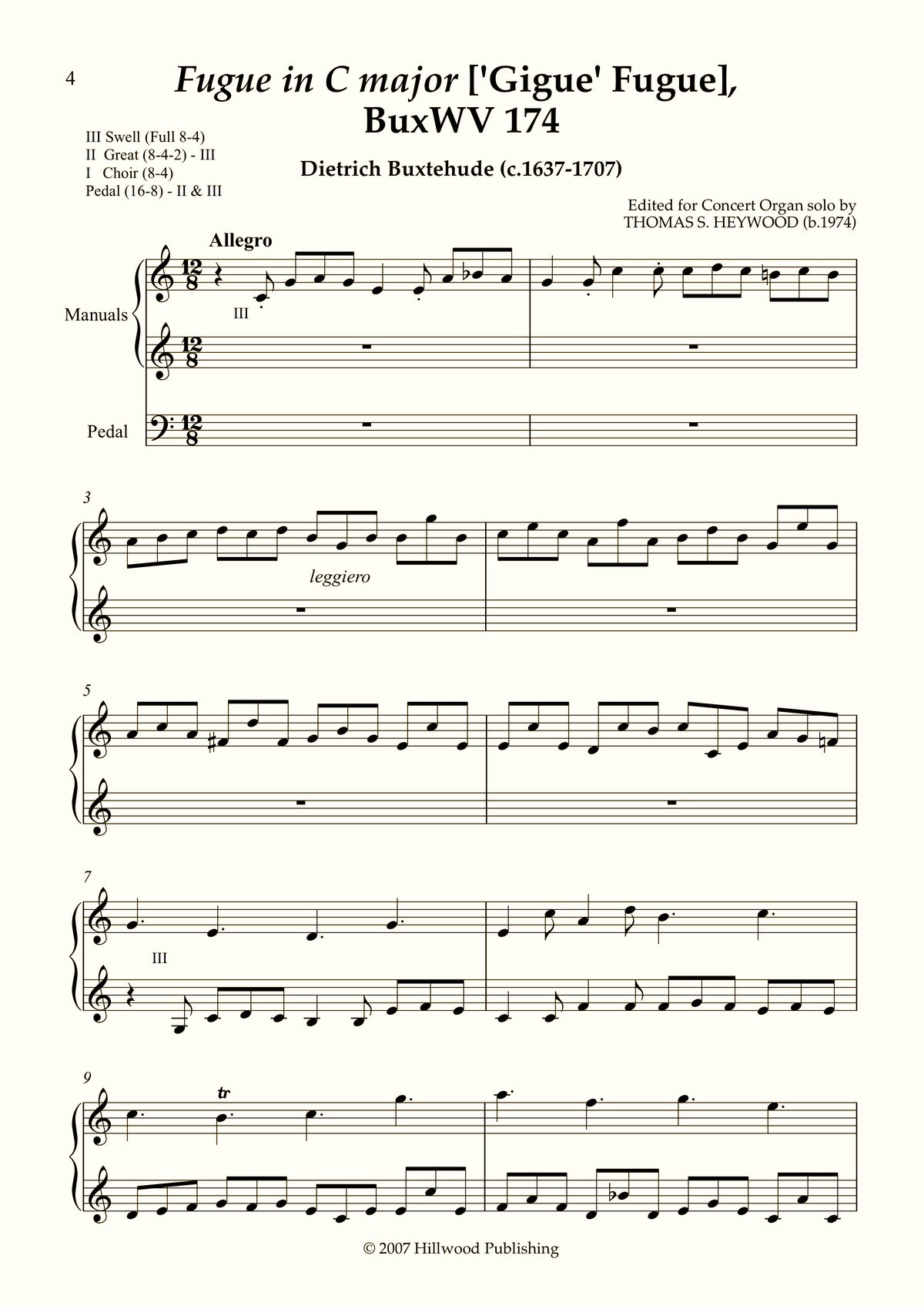 Buxtehude/Heywood - 'Gigue' Fugue in C major, BuxWV 174 (Score) | Thomas Heywood | Concert Organ International