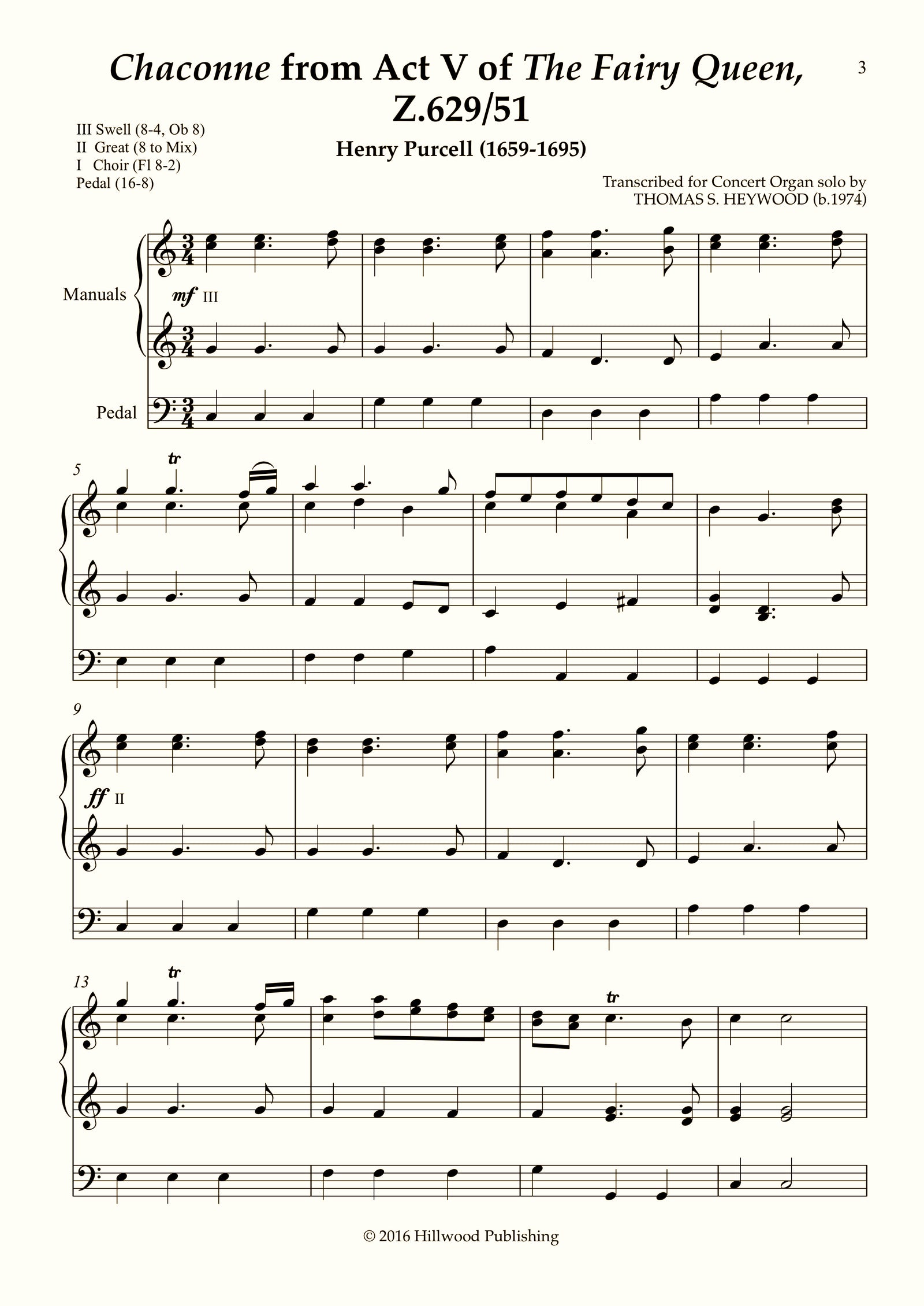 Purcell/Heywood - Chaconne�from�The Fairy Queen�[Act V], Z.629/51 (Score) | Thomas Heywood | Concert Organ International
