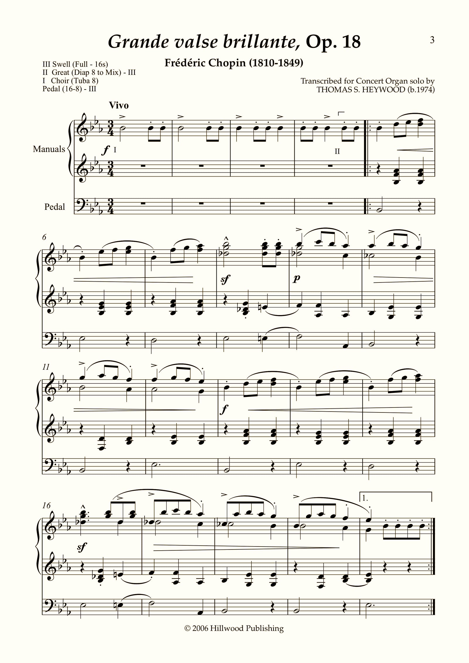 Chopin/Heywood - Grande valse brillante, Op. 18 (Score) | Thomas Heywood | Concert Organ International