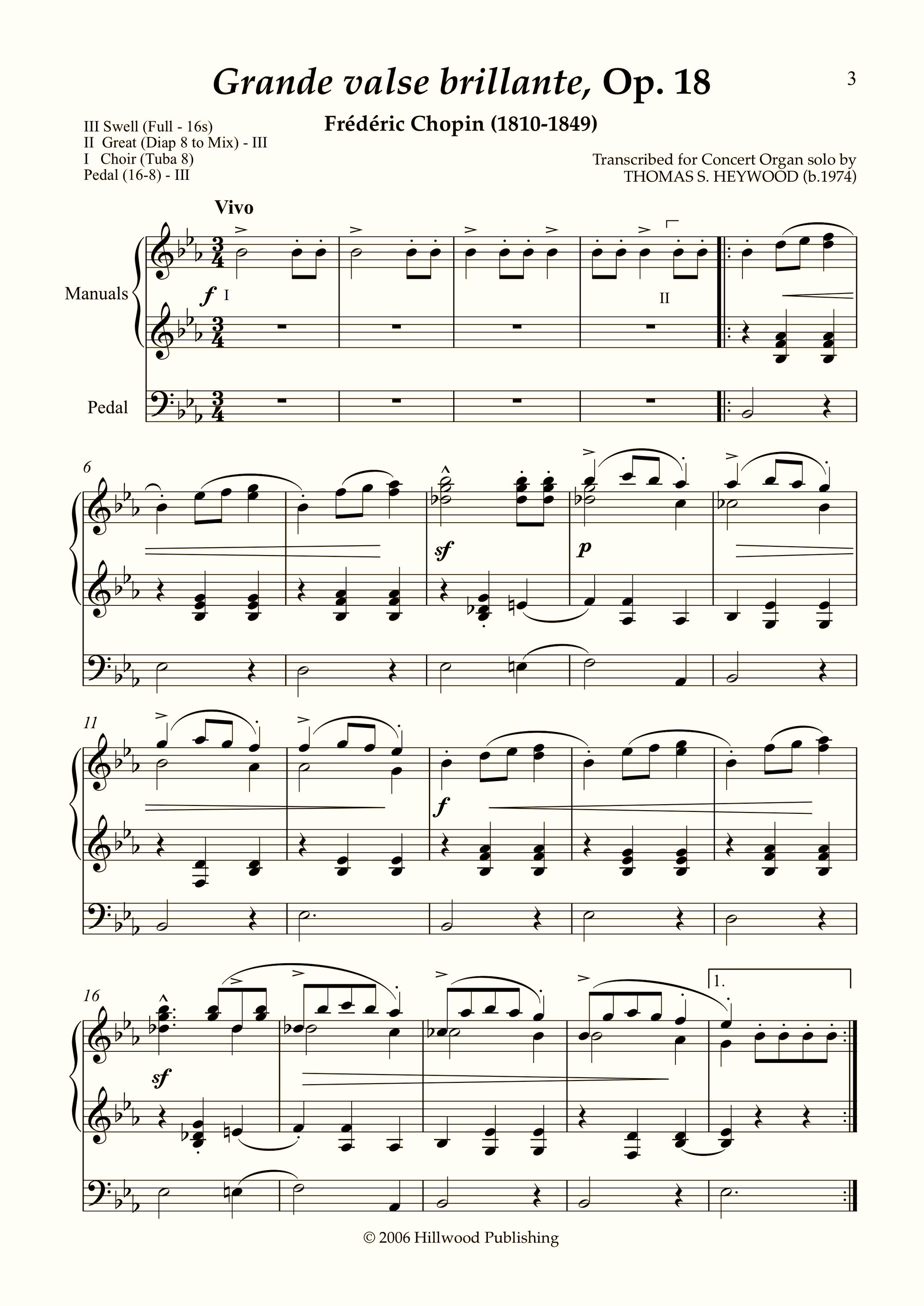 Chopin/Heywood - Grande valse brillante, Op. 18 (Score) | Thomas Heywood | Concert Organ International