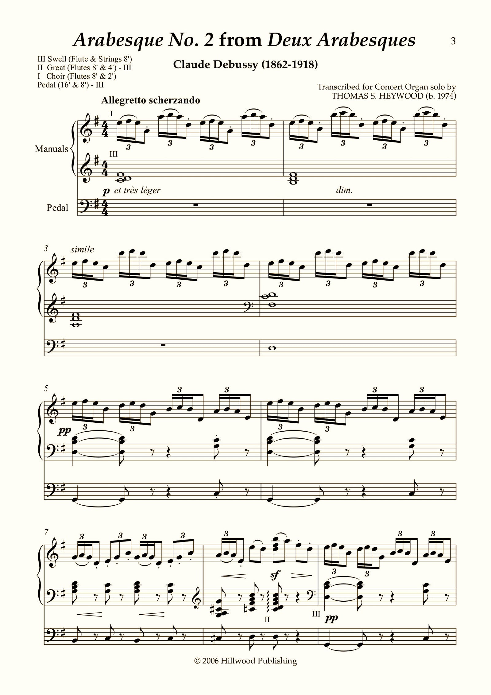 Debussy/Heywood - Arabesque No. 2 in G from Deux Arabesques (Score) - Concert Organ International
