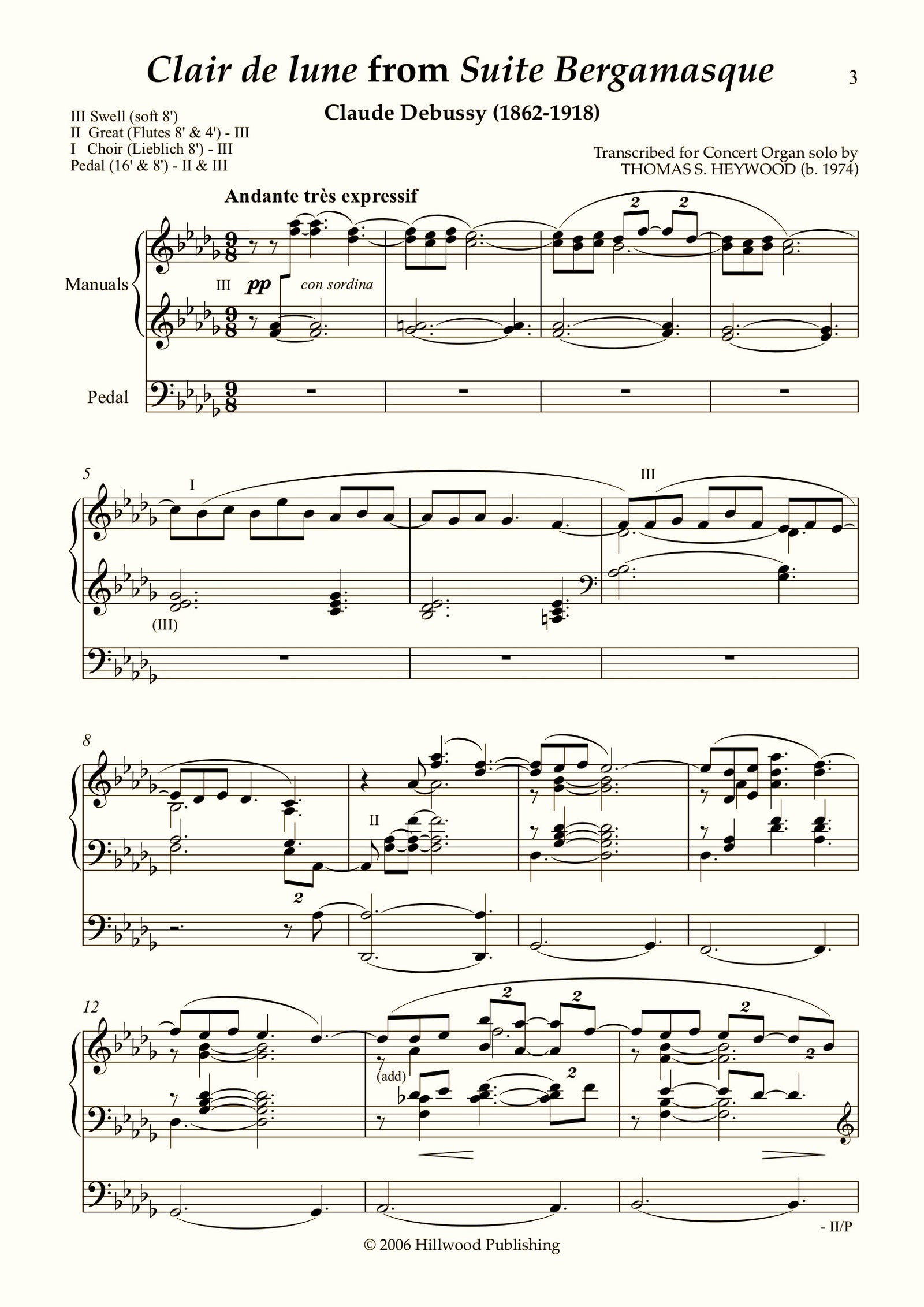 Debussy/Heywood - Clair de lune from Suite Bergamasque (Score) - Concert Organ International