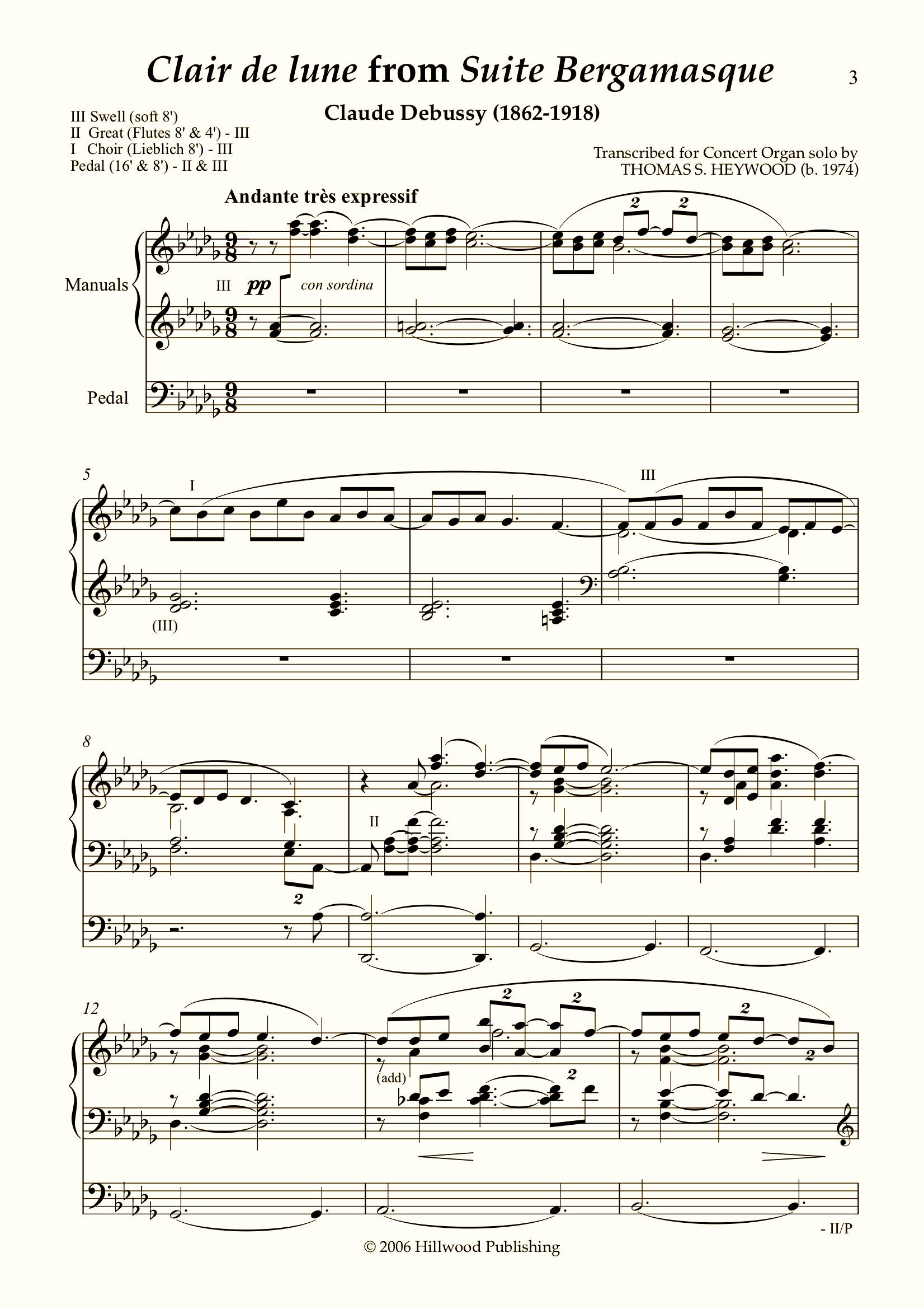 Debussy/Heywood - Clair de lune from Suite Bergamasque (Score) - Concert Organ International