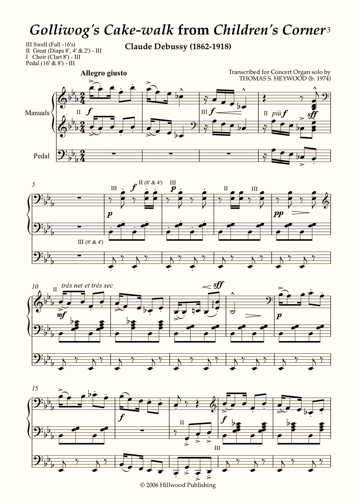 Debussy/Heywood - Golliwog's Cake-walk from Children's Corner (Score) - Concert Organ International