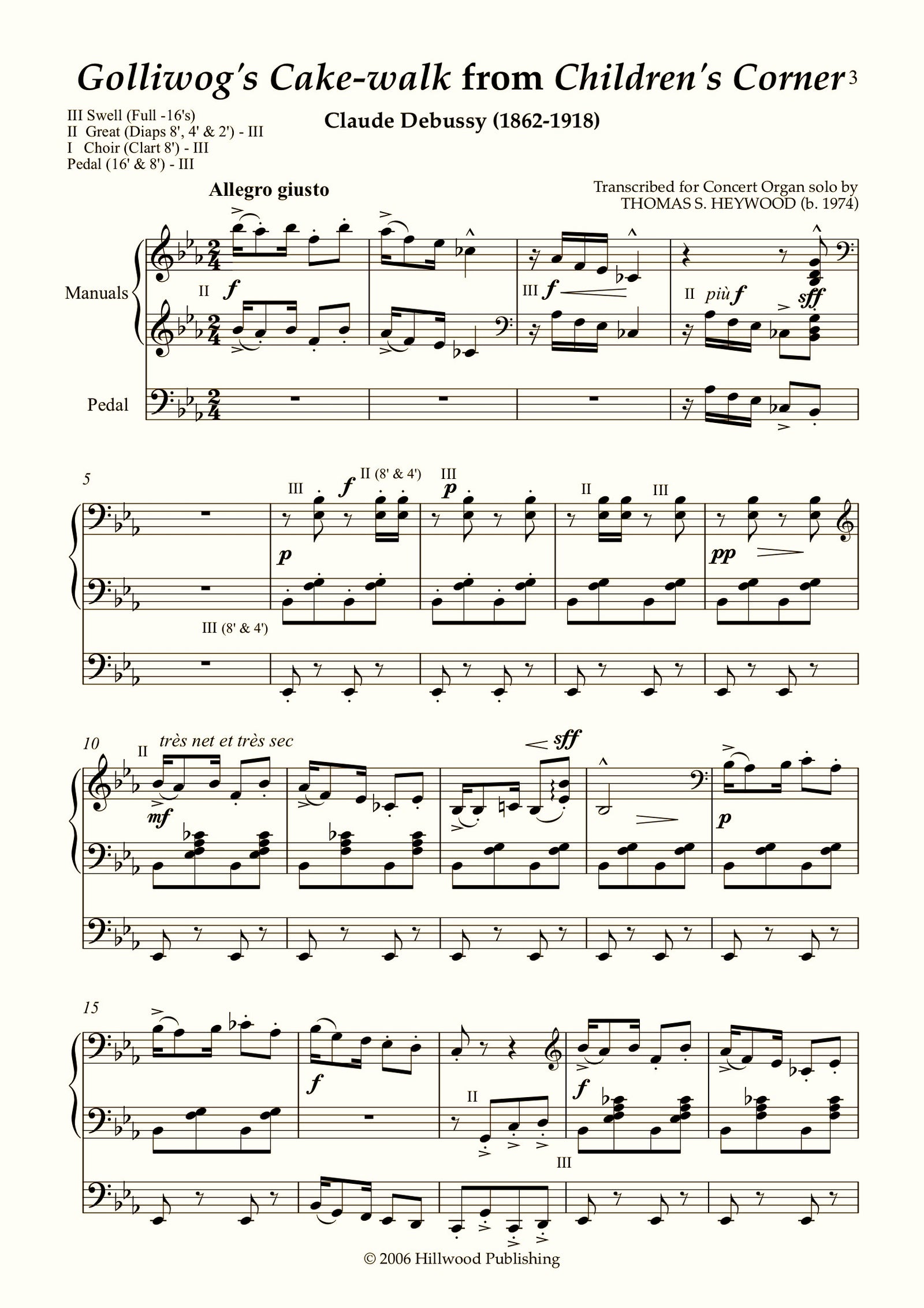 Debussy/Heywood - Golliwog's Cake-walk from Children's Corner (Score) - Concert Organ International