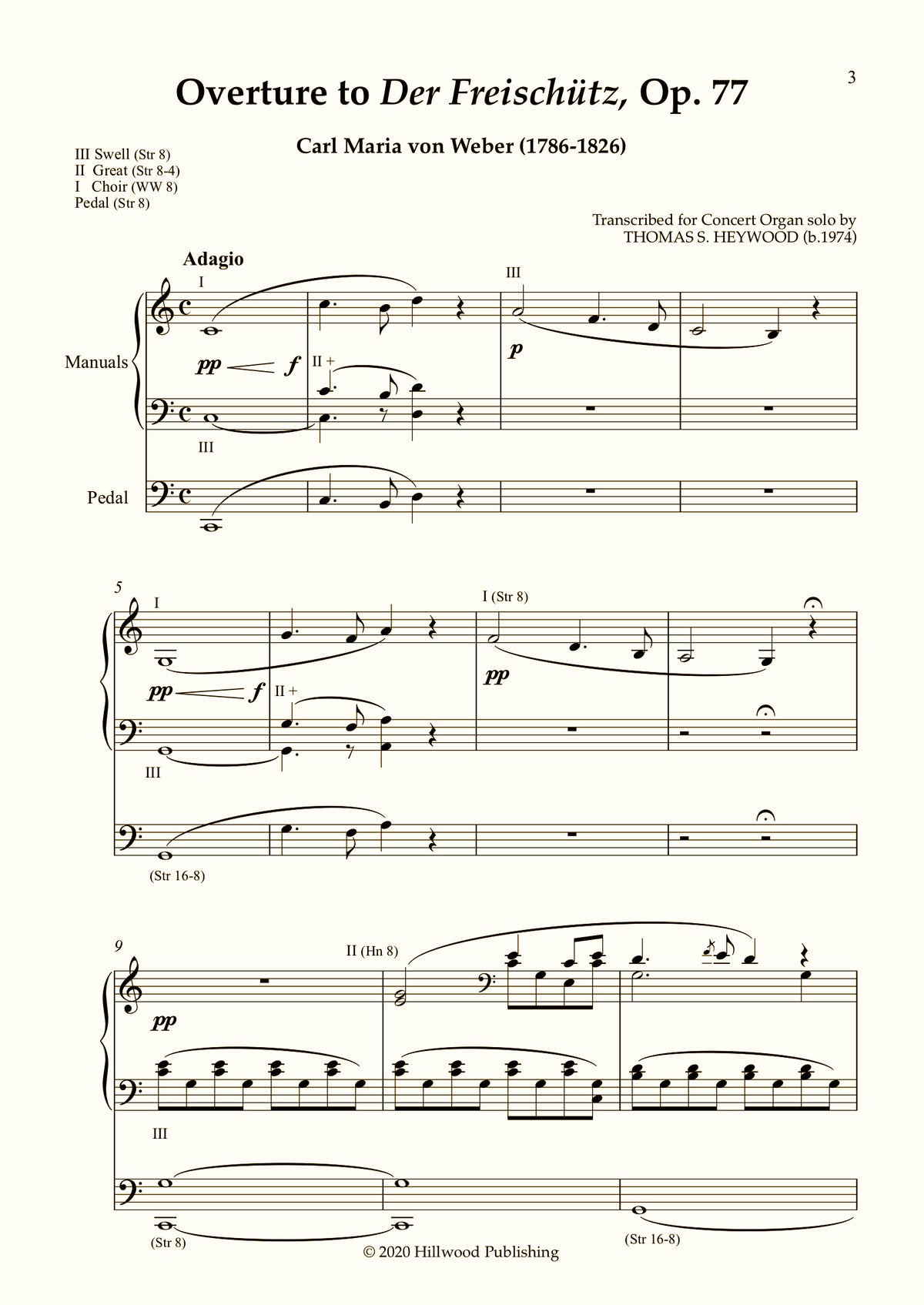 Weber/Heywood - Overture to Der Freisch�tz, Op. 77 (Score) | Thomas Heywood | Concert Organ International