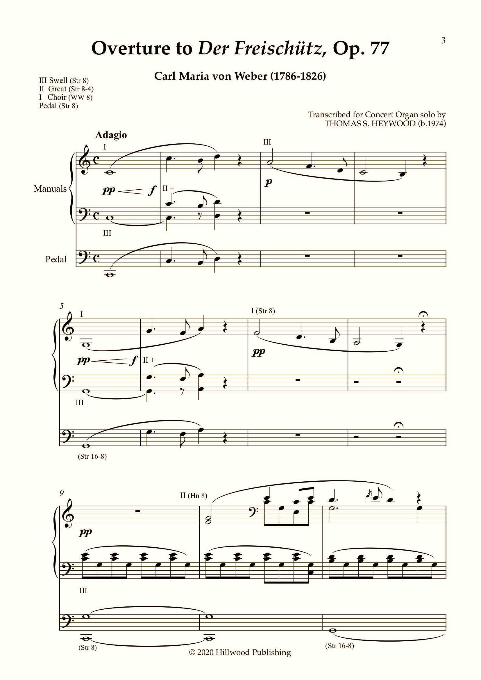 Weber/Heywood - Overture to Der Freisch�tz, Op. 77 (Score) | Thomas Heywood | Concert Organ International