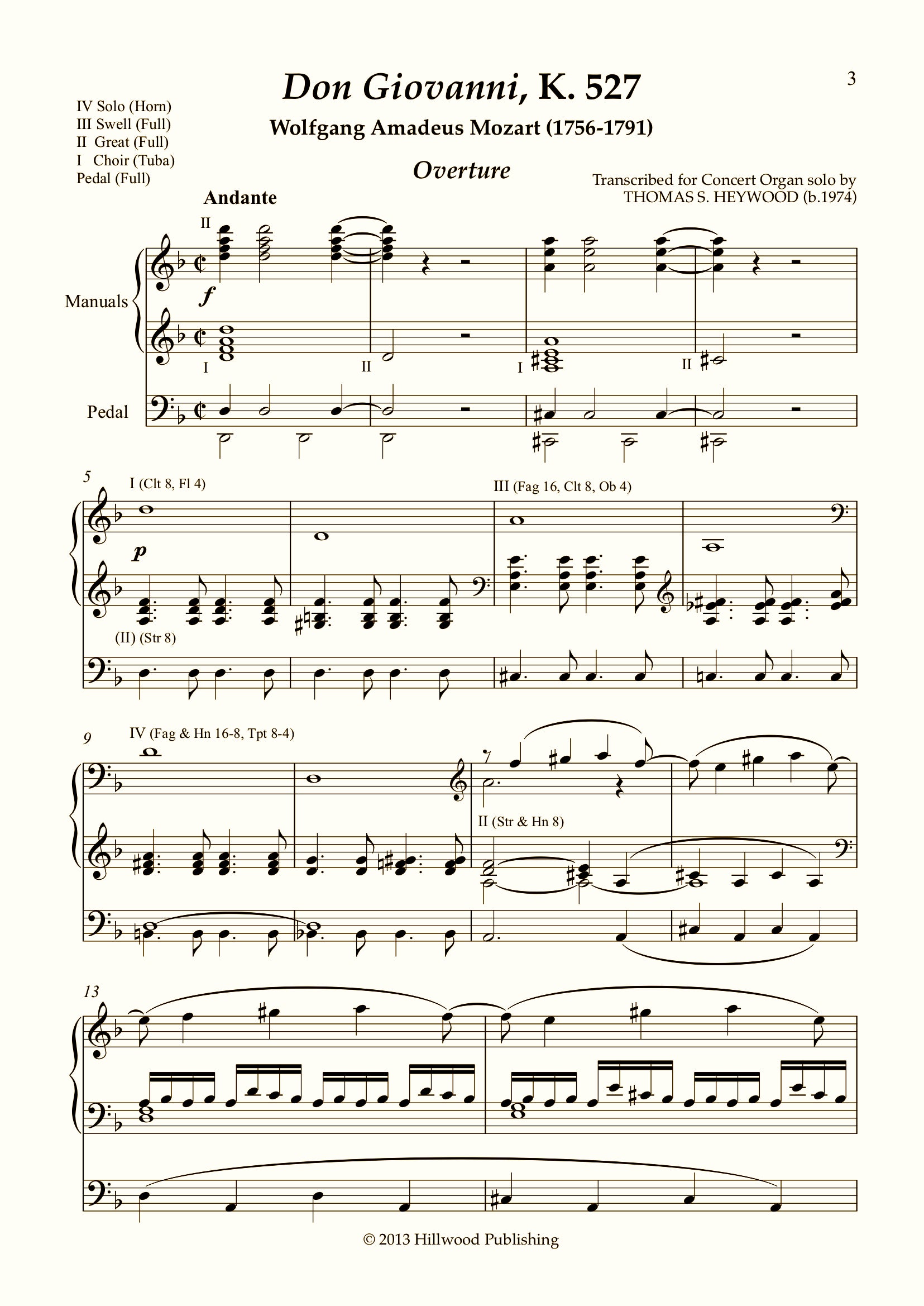 Mozart/Heywood - Overture to Don Giovanni, K. 527 (Score) | Thomas Heywood | Concert Organ International