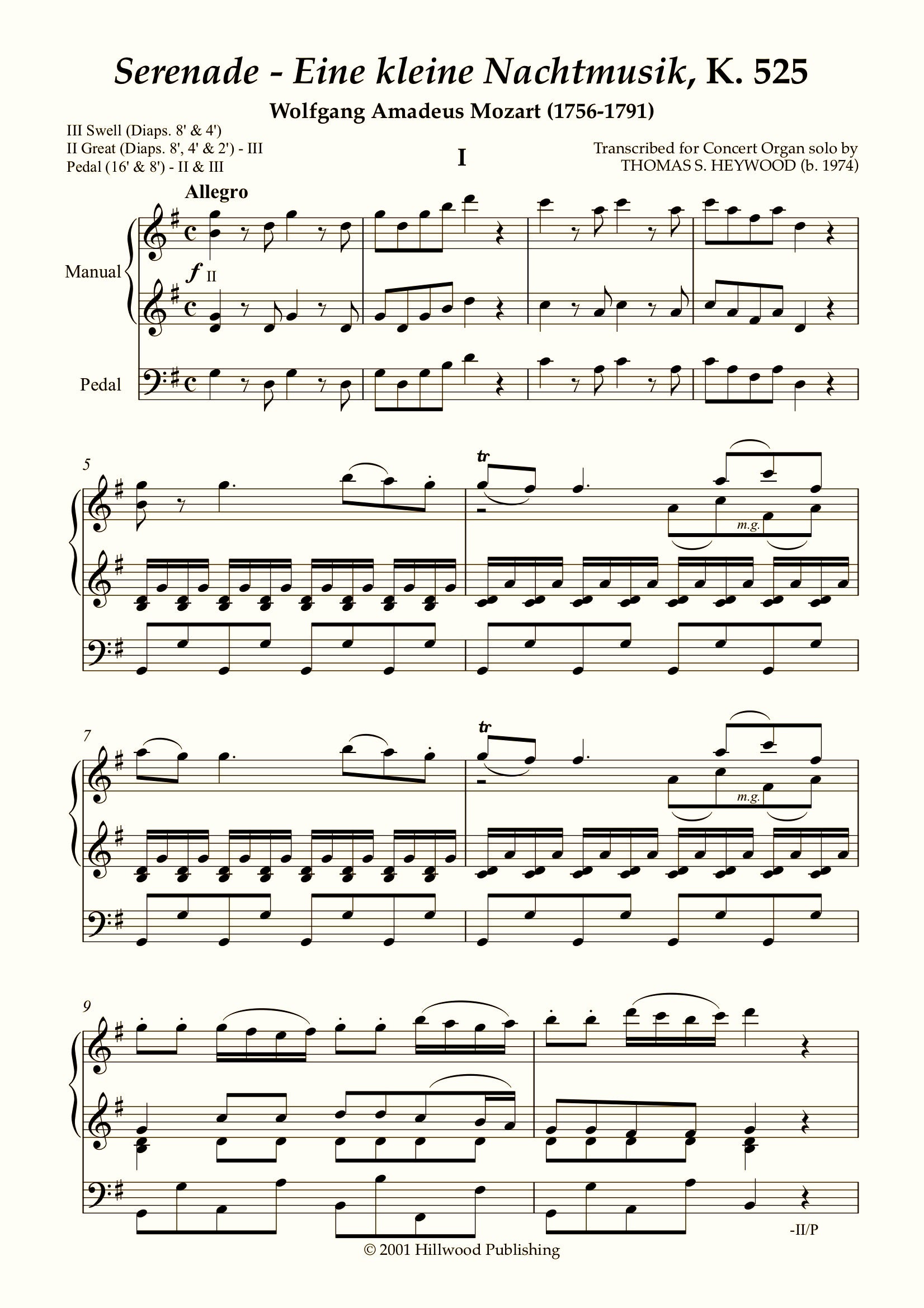 Mozart/Heywood - Allegro from Eine kleine Nachtmusik, K. 525 (Score) | Thomas Heywood | Concert Organ International