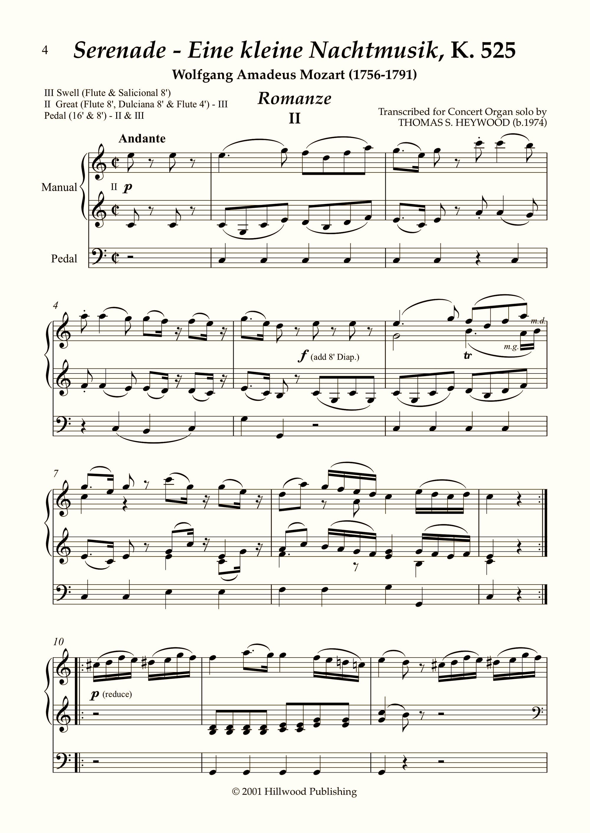 Mozart/Heywood - Romanze from Eine kleine Nachtmusik, K. 525 Mozart/Heywood - Romanze from Eine kleine Nachtmusik, K. 525