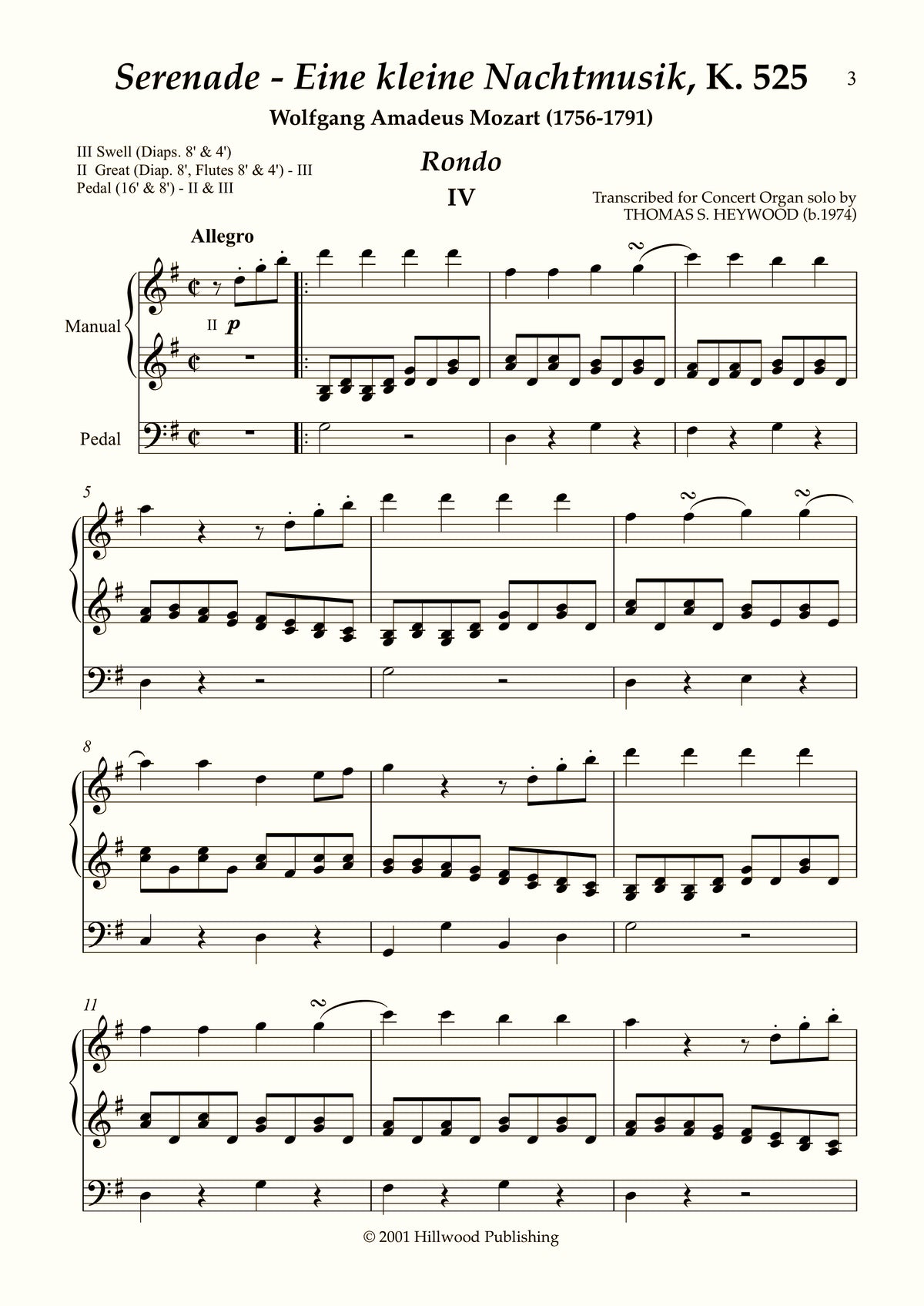 Mozart/Heywood - Rondo from Eine kleine Nachtmusik, K. 525 (Score) | Thomas Heywood | Concert Organ International