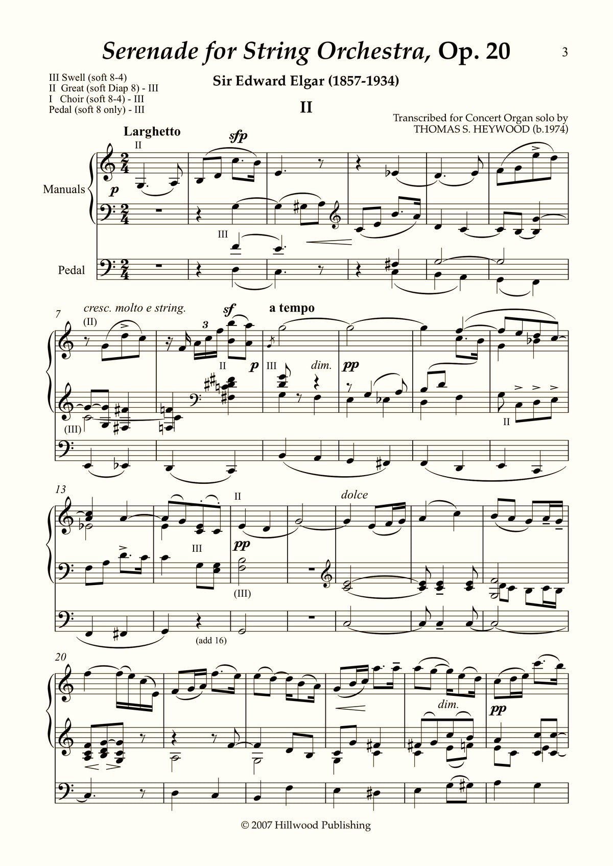 Elgar/Heywood - Larghetto from Serenade for String Orchestra, Op. 20 (Score)