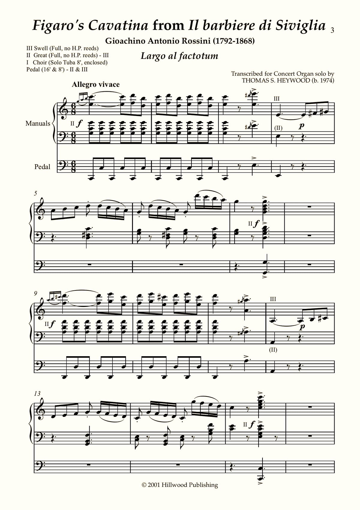 Rossini/Heywood - Figaro's Cavatina 'Largo al factotum' from The Barber of Seville (Score) - Concert Organ International