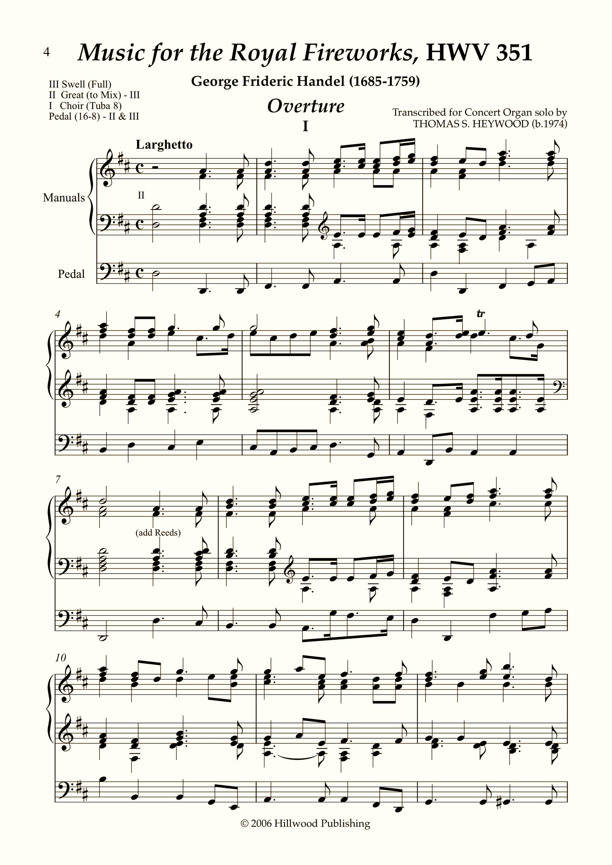 Handel/Heywood - Music for the Royal Fireworks, HWV 351 (Score) | Thomas Heywood | Concert Organ International