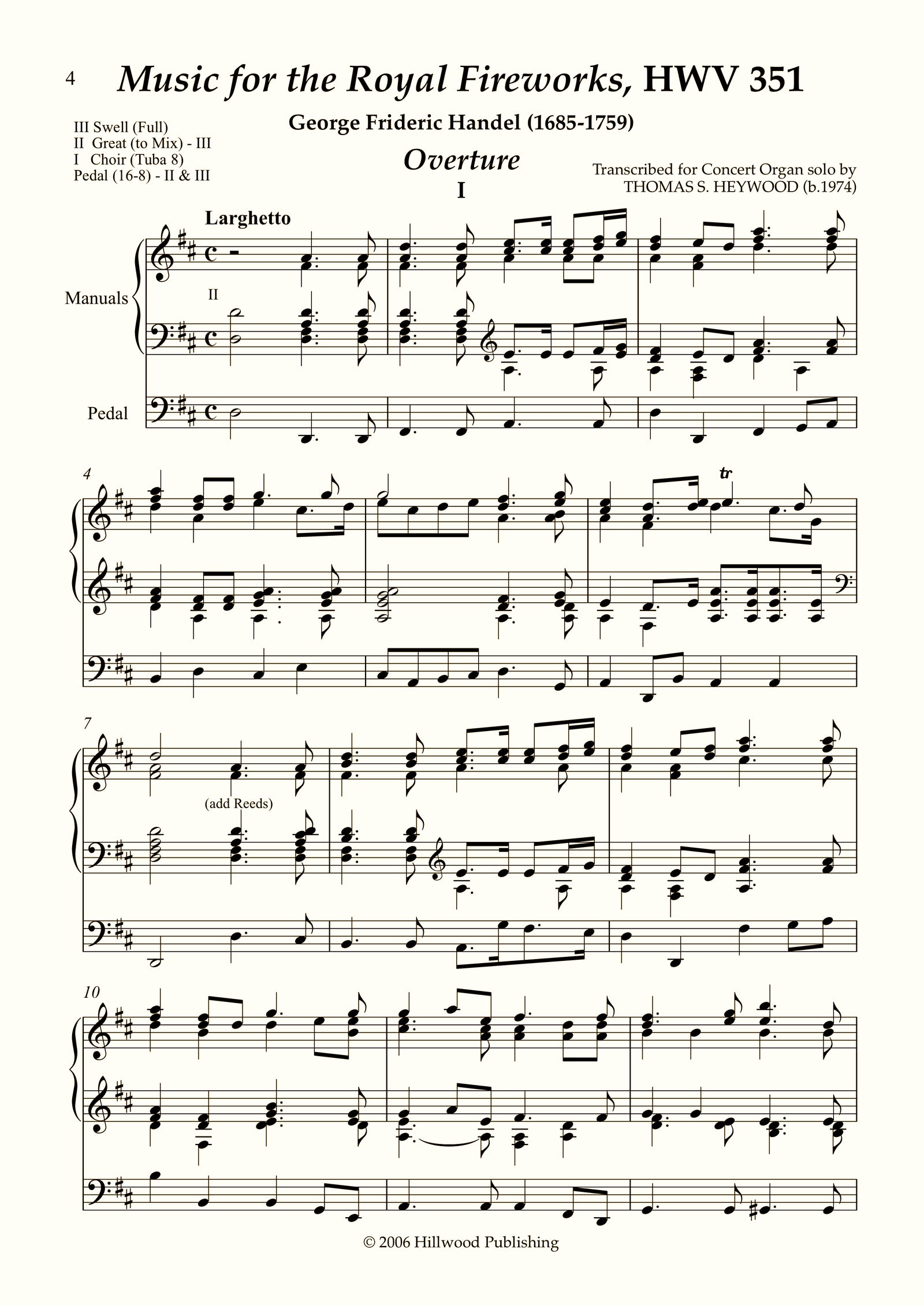 Handel/Heywood - Ouverture from Music for the Royal Fireworks, HWV 351 (Score) | Thomas Heywood | Concert Organ International