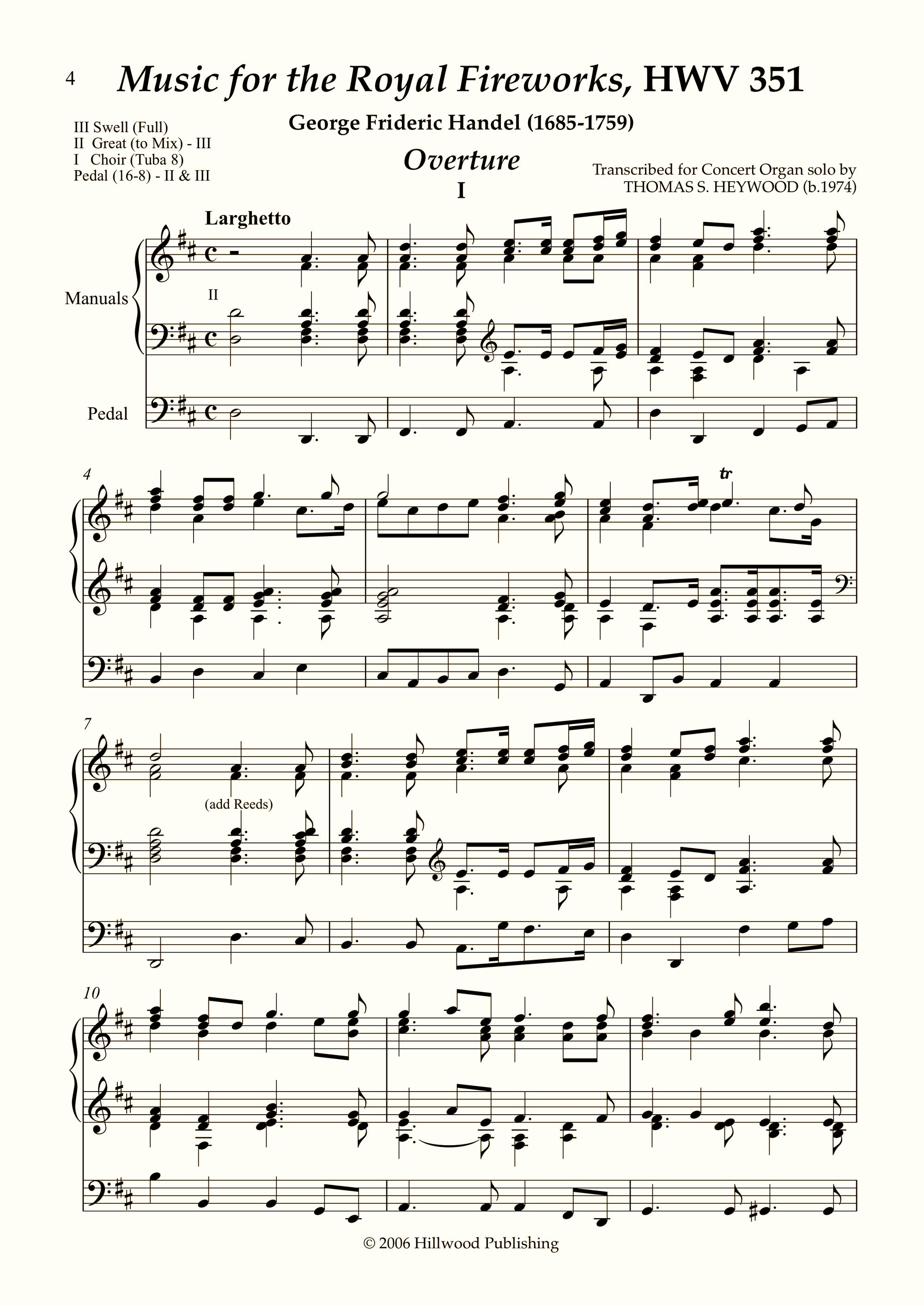 Handel/Heywood - Ouverture from Music for the Royal Fireworks, HWV 351 (Score) | Thomas Heywood | Concert Organ International