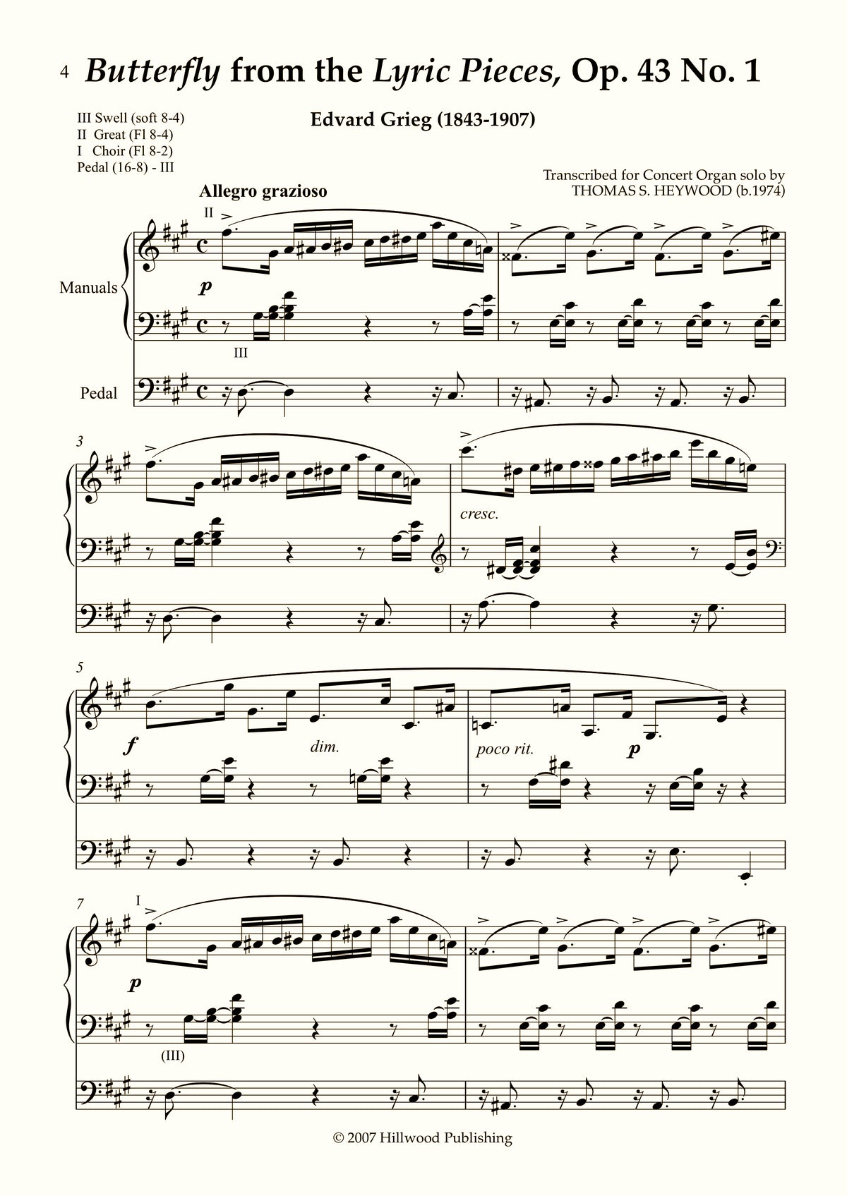 Grieg/Heywood - Butterfly from the Lyric Pieces, Op. 43 No. 1 (Score)