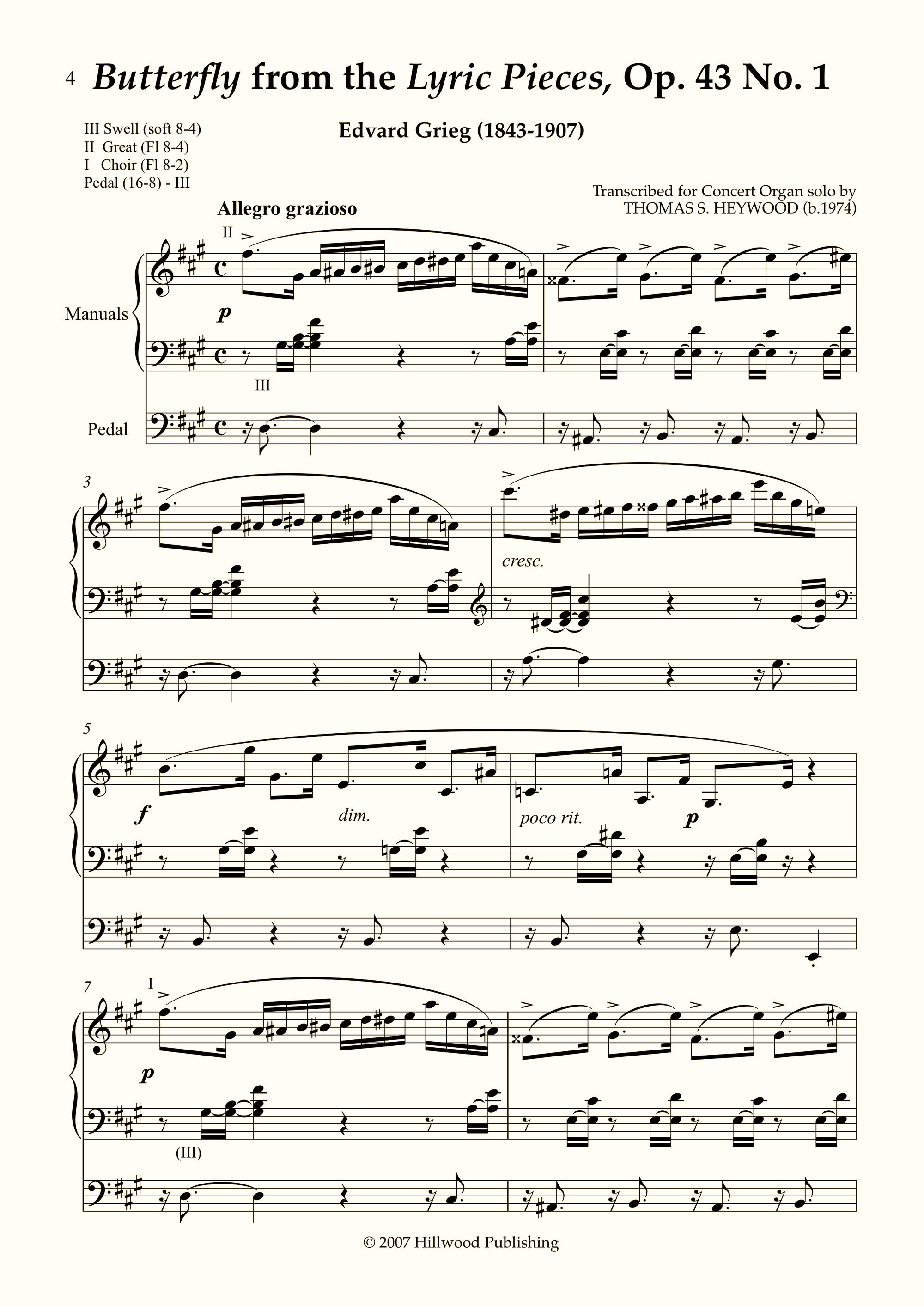 Grieg/Heywood - Butterfly from the Lyric Pieces, Op. 43 No. 1 (Score)