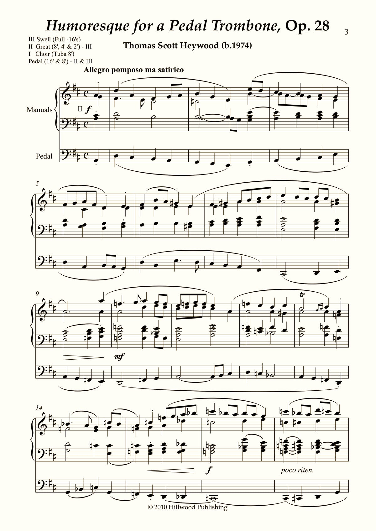 Heywood - Humoresque for a Pedal Trombone, Op. 28 (Score) - Concert Organ International