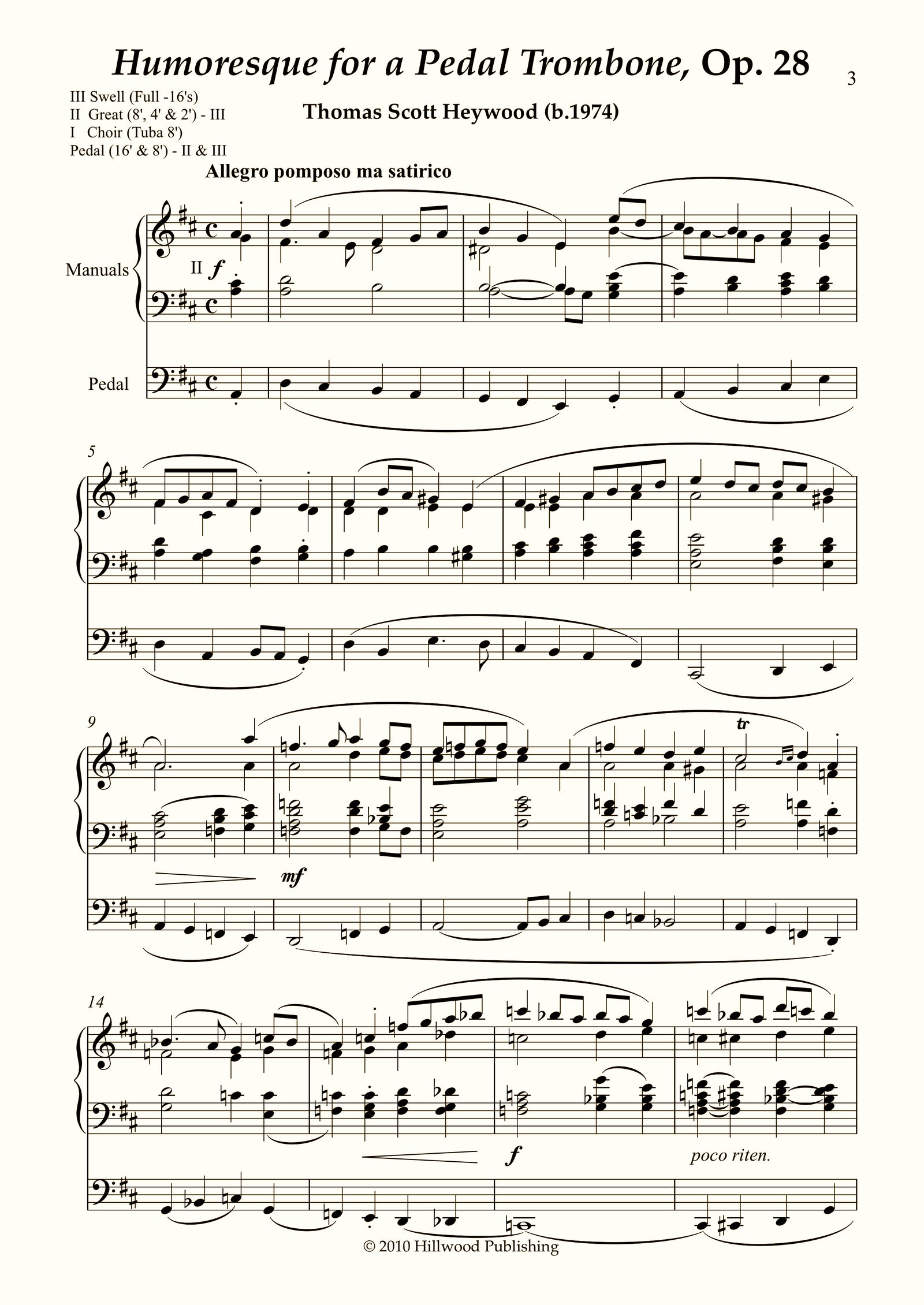 Heywood - Humoresque for a Pedal Trombone, Op. 28 (Score) - Concert Organ International