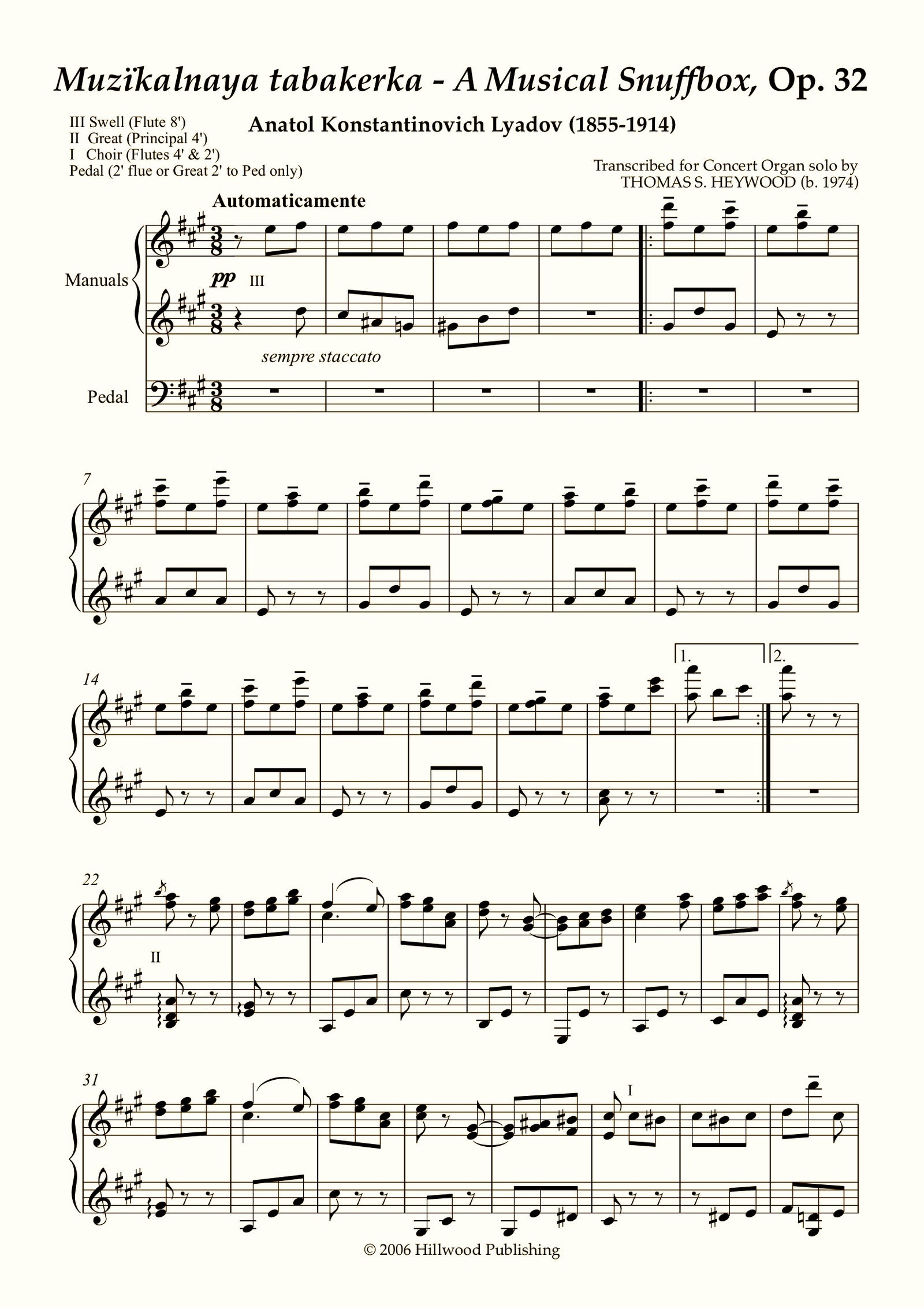 Lyadov/Heywood - A Musical Snuffbox, Op. 32 (Score) - Concert Organ International