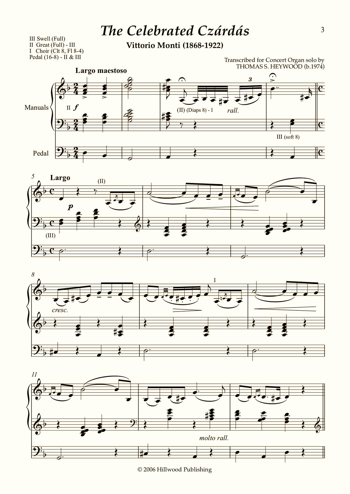Monti/Heywood - The Celebrated Czardas (Score) | Thomas Heywood | Concert Organ International